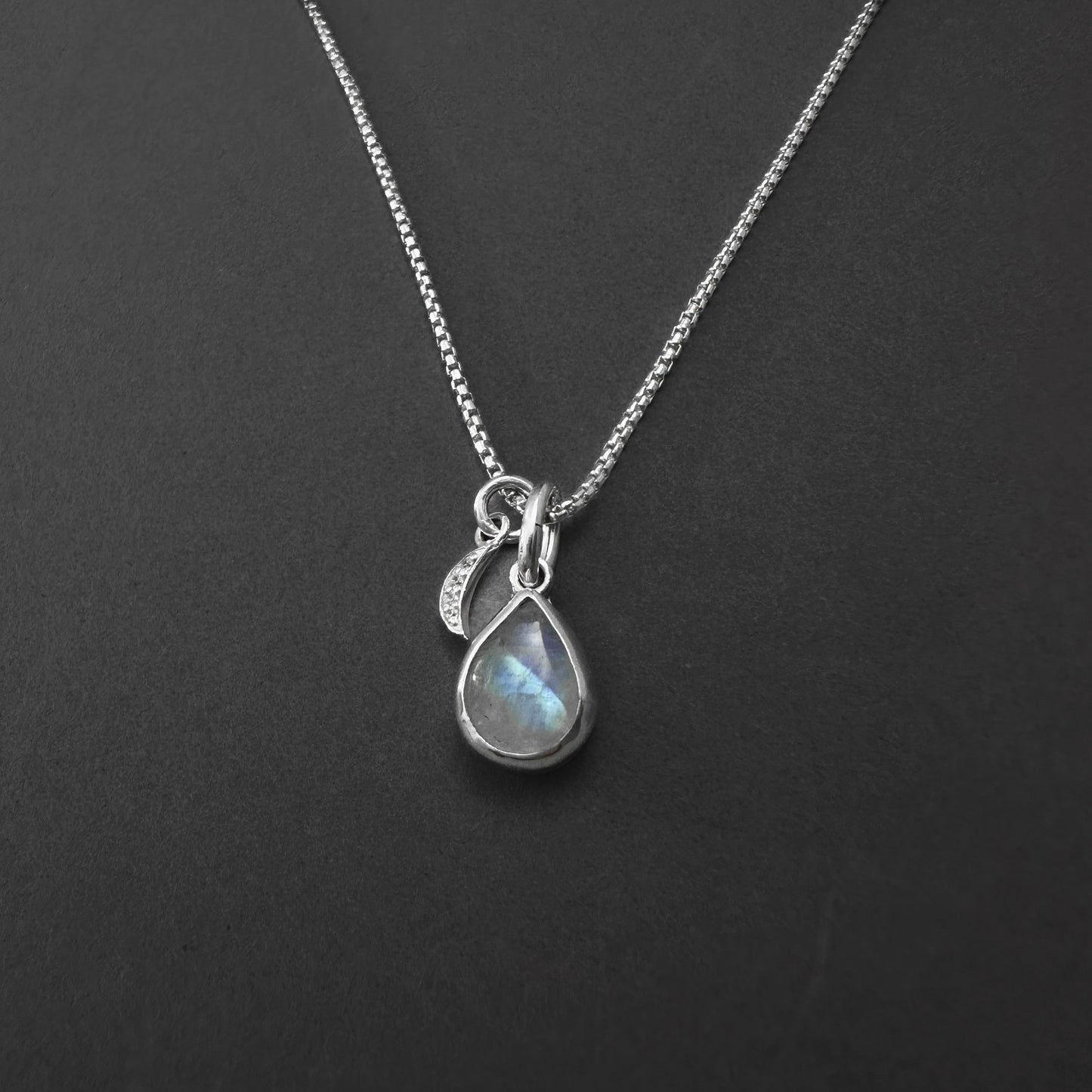 Rainbow Moonstone Pendant Necklace in Sterling Silver