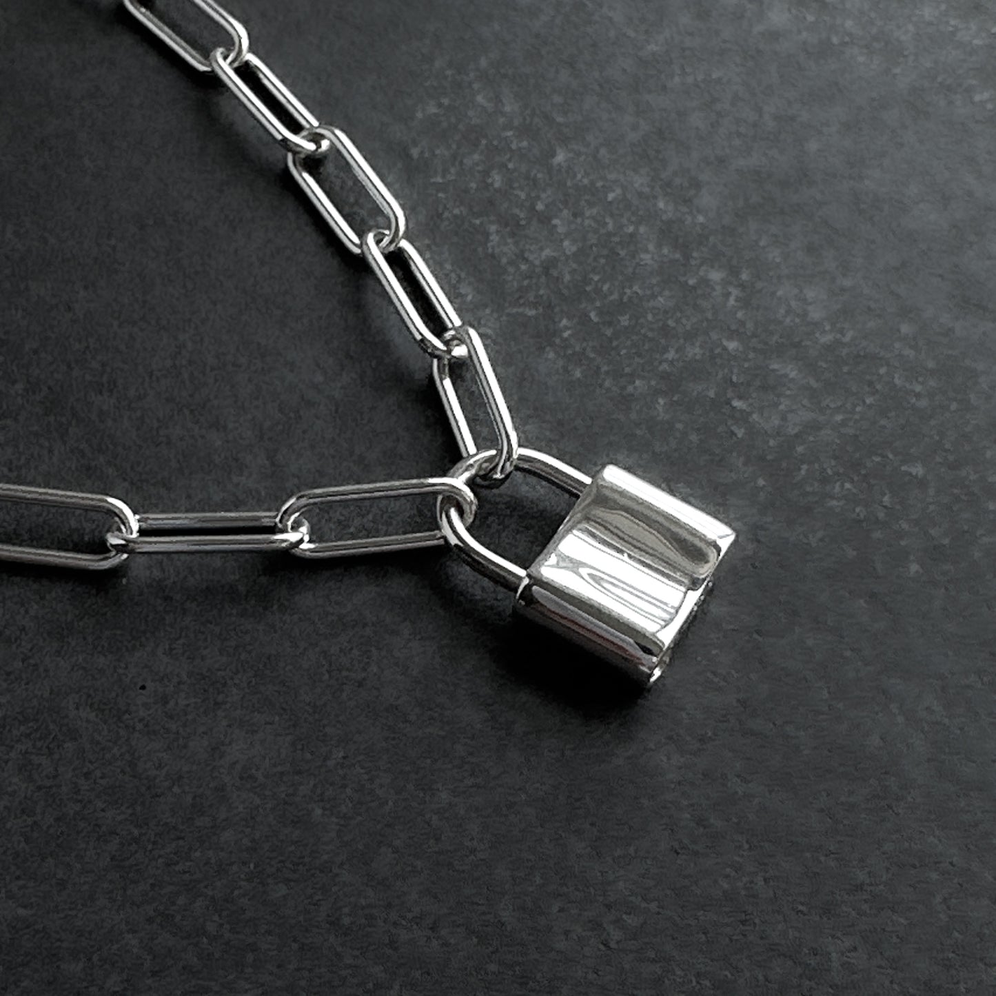 Padlock Necklace Paperclip Chain in Sterling Silver, 4.3mm