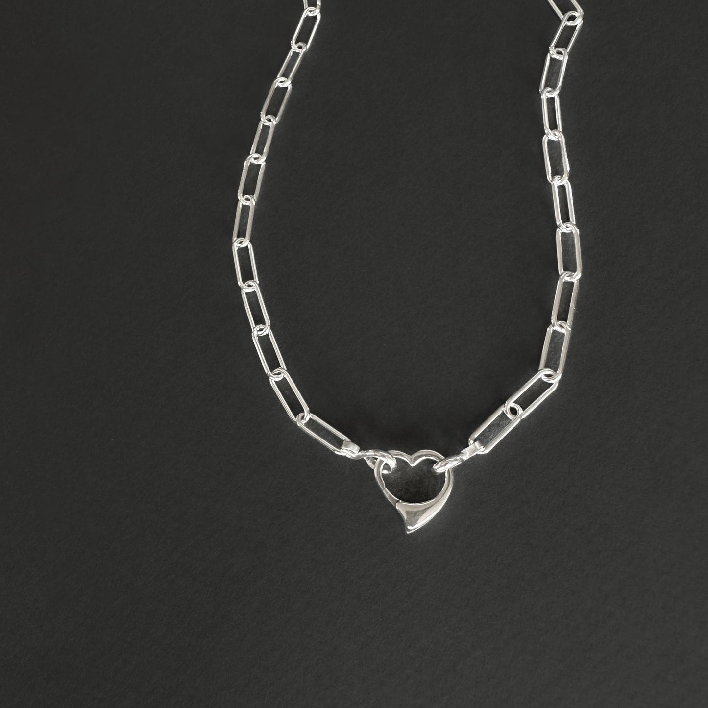 Open Heart Paperclip Chain Necklace in Sterling Silver, 4.3mm