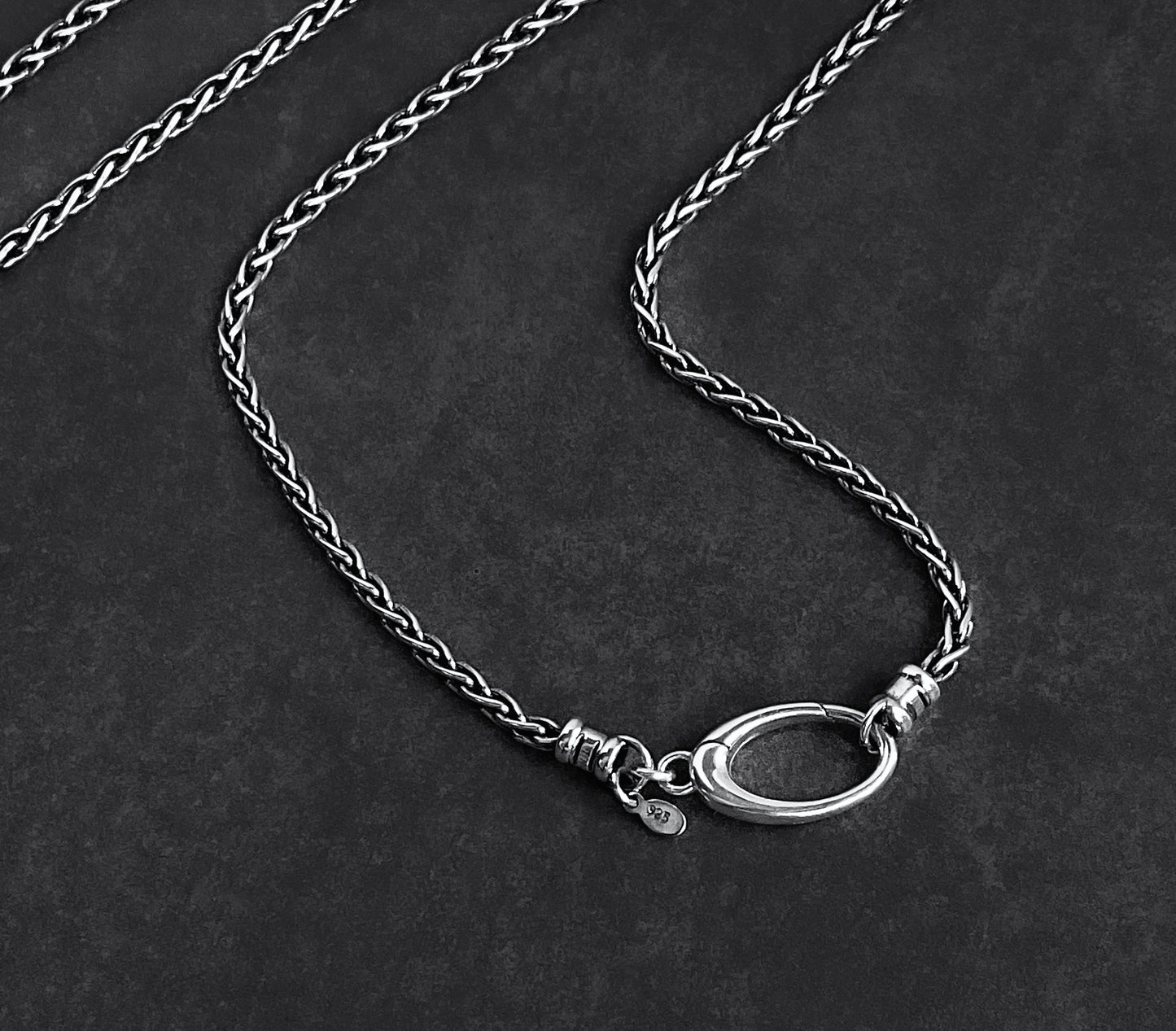 Sterling Silver Spiga Wheat Chain Necklace 3mm with Large Oval Clasp 22mm