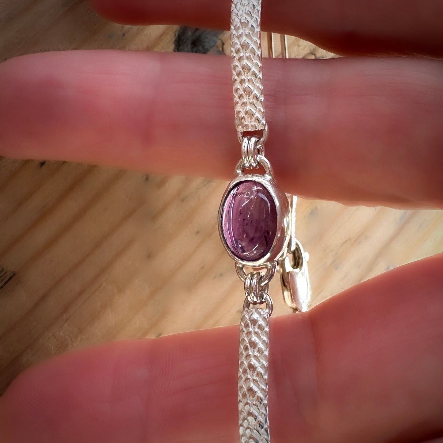 Sterling Silver Amethyst Bracelet | Mixed Paperclip & Textured Chain
