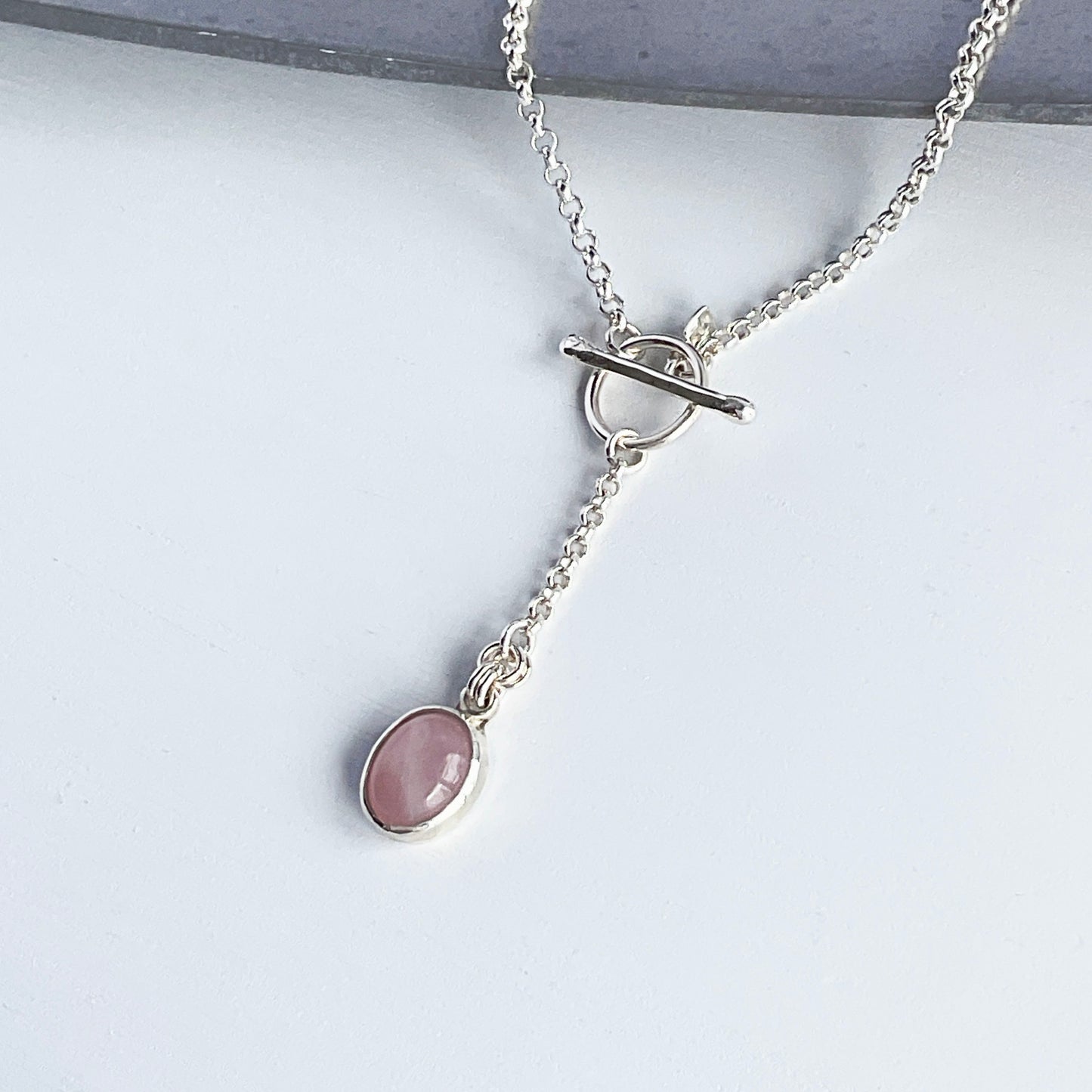 Rose Quartz Pendant Necklace in Sterling Silver, 2.4mm