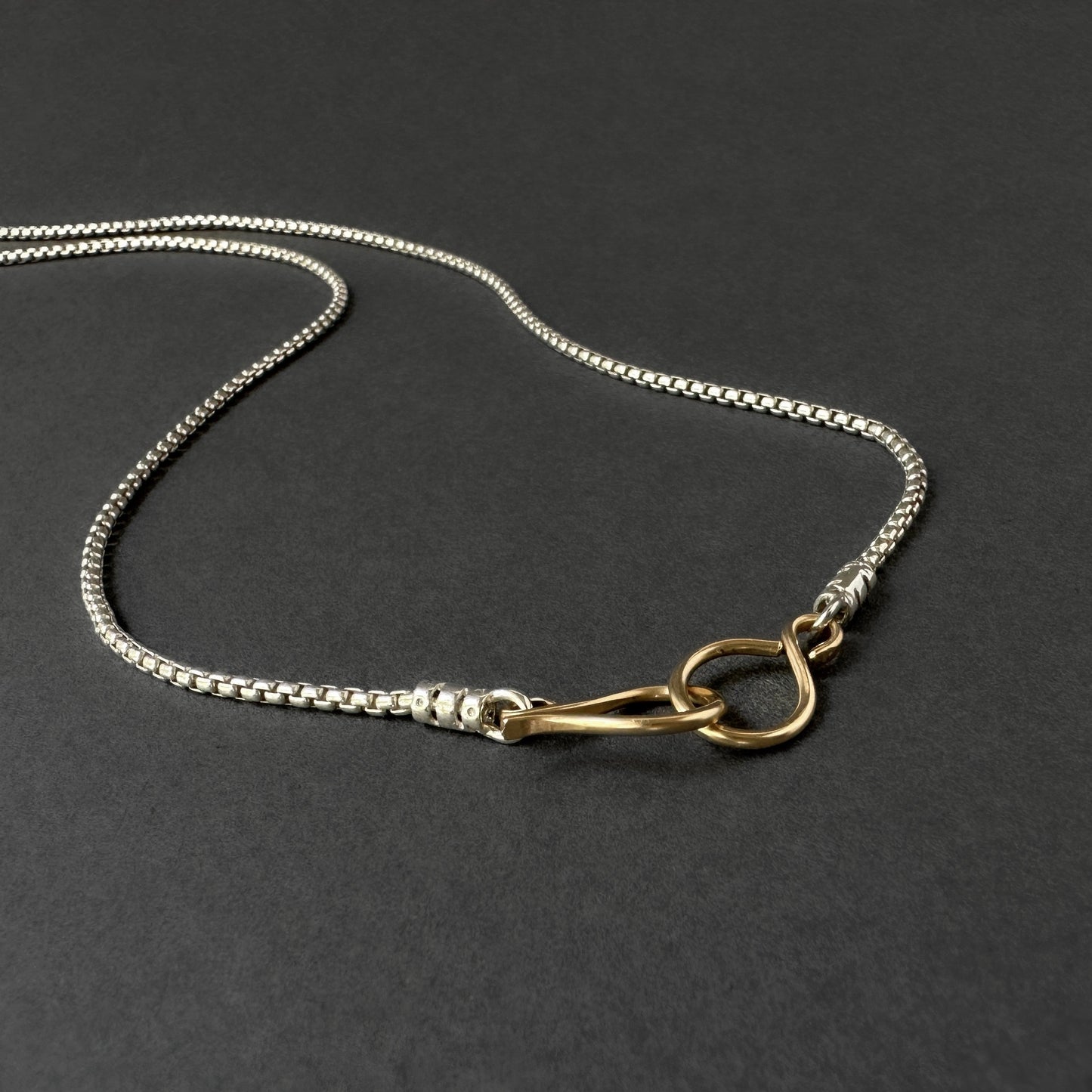 Mixed Metal Sterling Silver Box Chain Necklace | 14K Gold Fill Hook Clasp