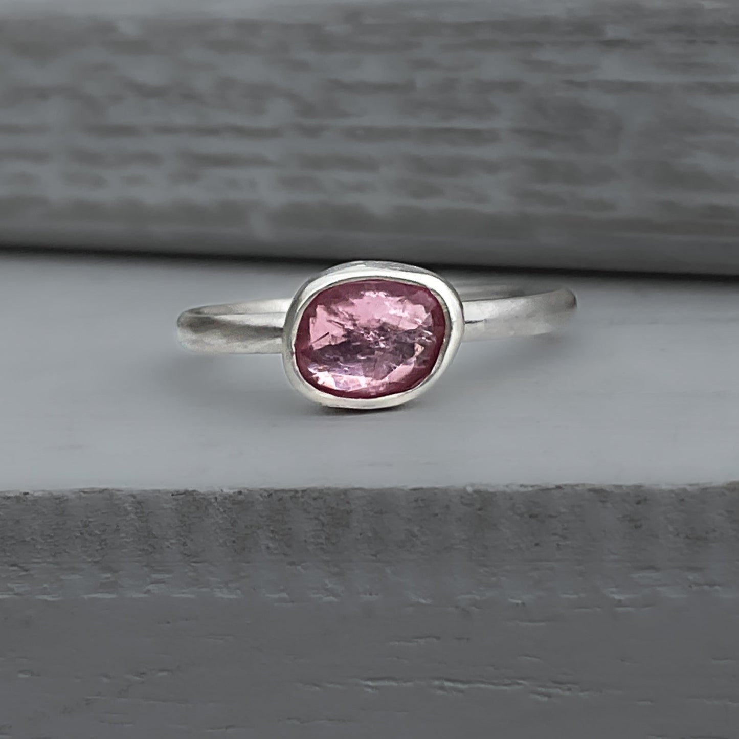 Pink Tourmaline Gemstone Sterling Silver Ring, 7.5