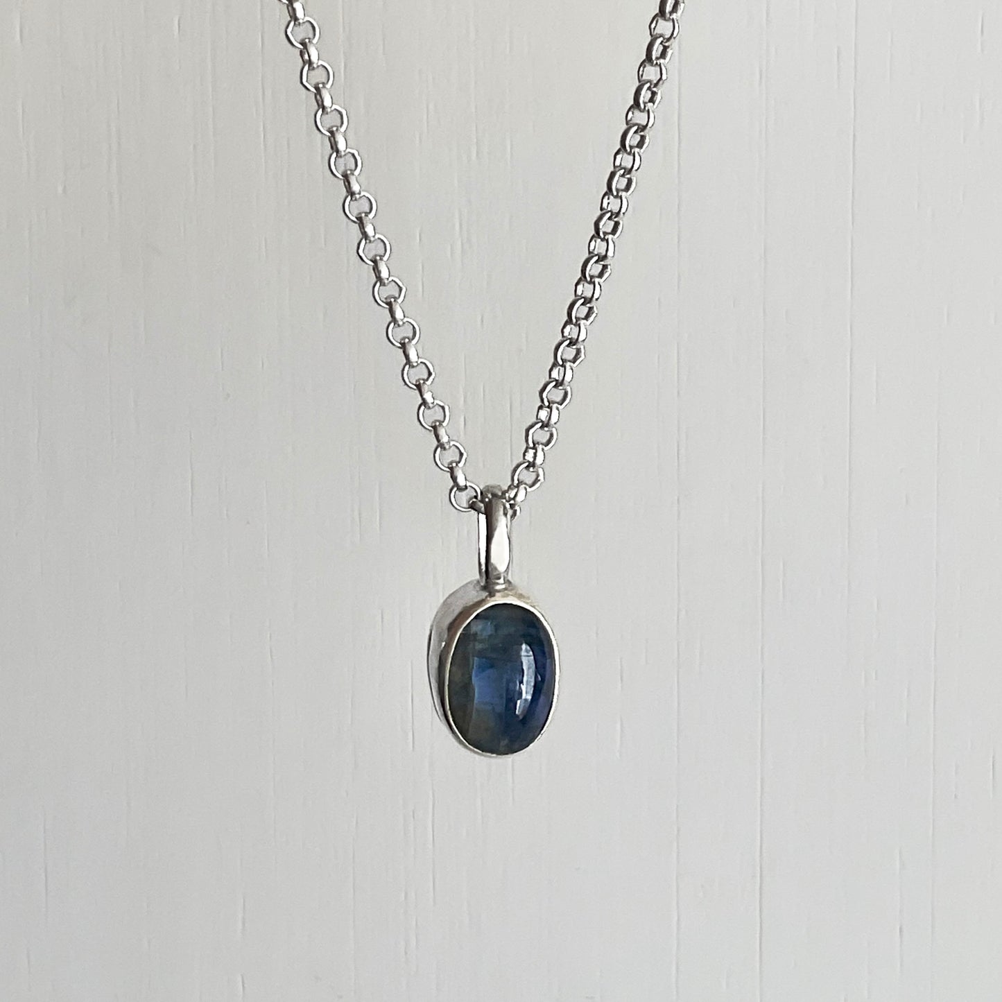 Natural Kyanite Gemstone Pendant Necklace in Sterling Silver