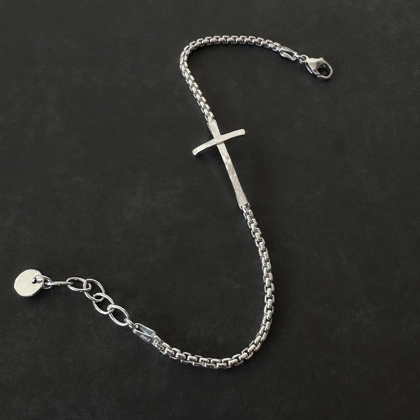 Sterling Silver Cross Bracelet Box Chain 2.5mm