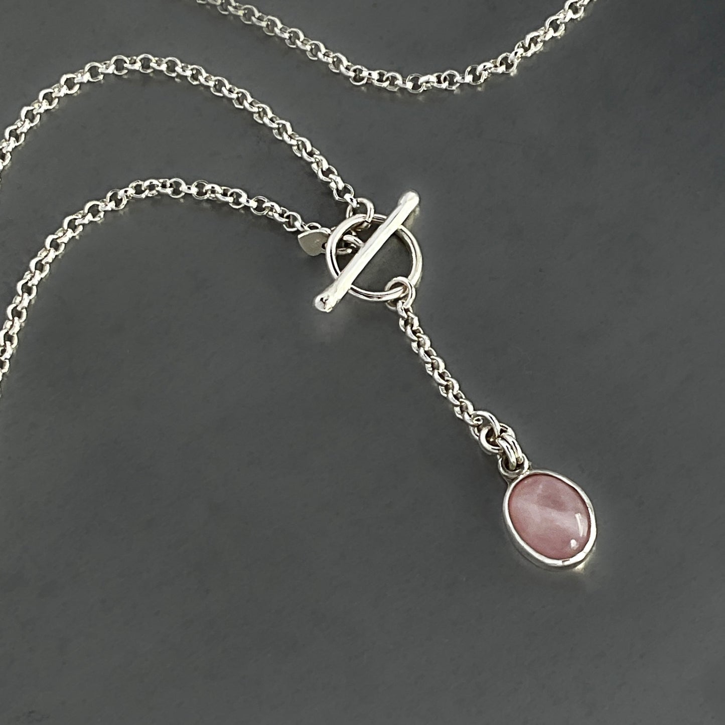 Rose Quartz Pendant Necklace in Sterling Silver, 2.4mm