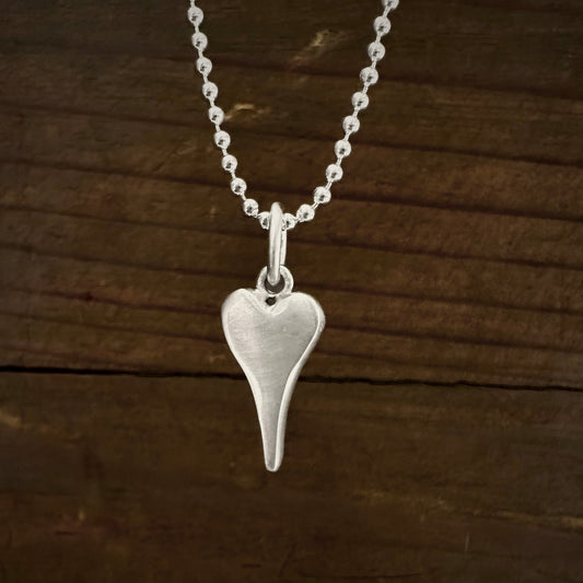 Hand Carved Heart Pendant Necklace in Sterling Silver