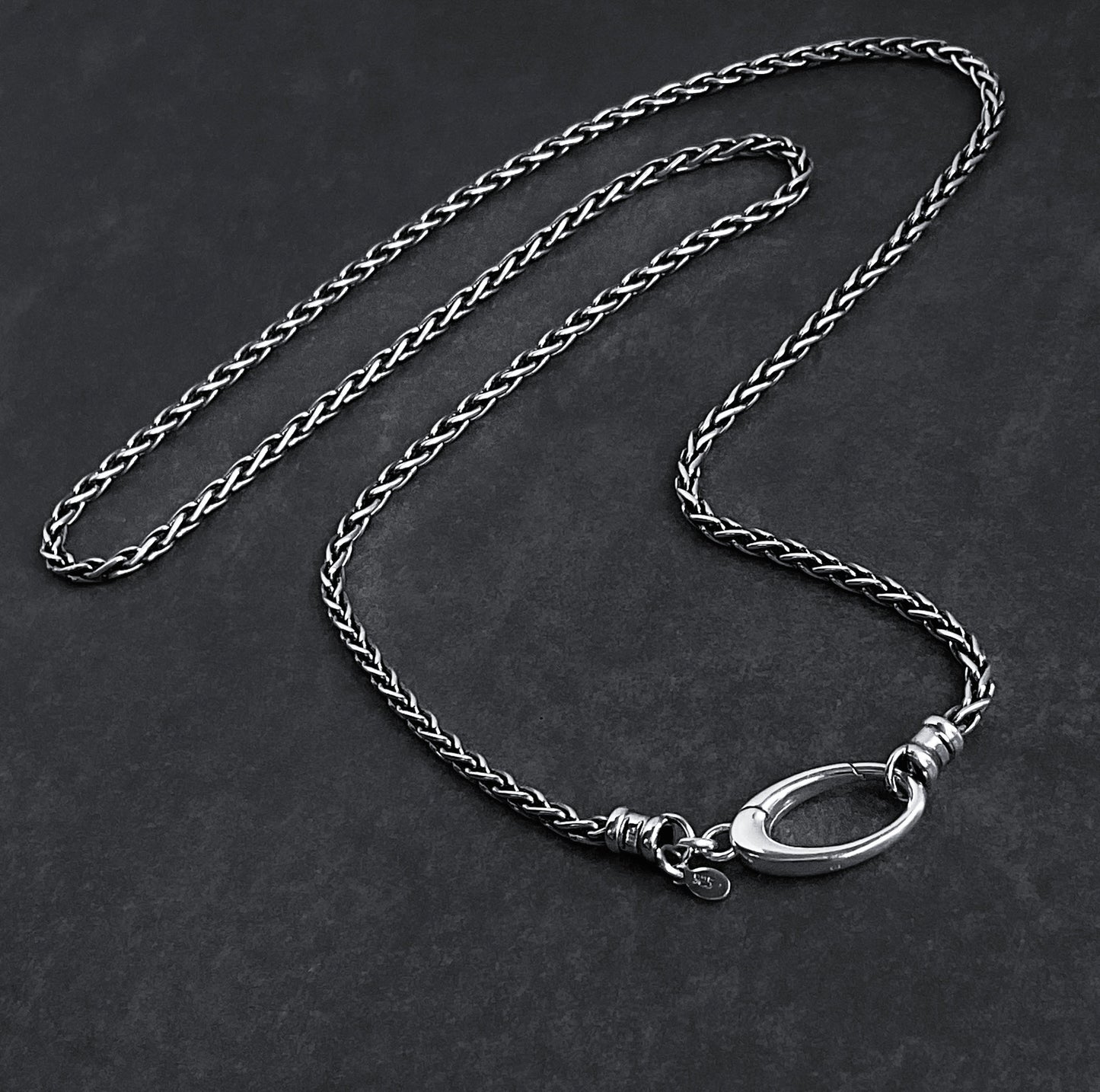 Sterling Silver Spiga Wheat Chain Necklace 3mm with Large Oval Clasp 22mm