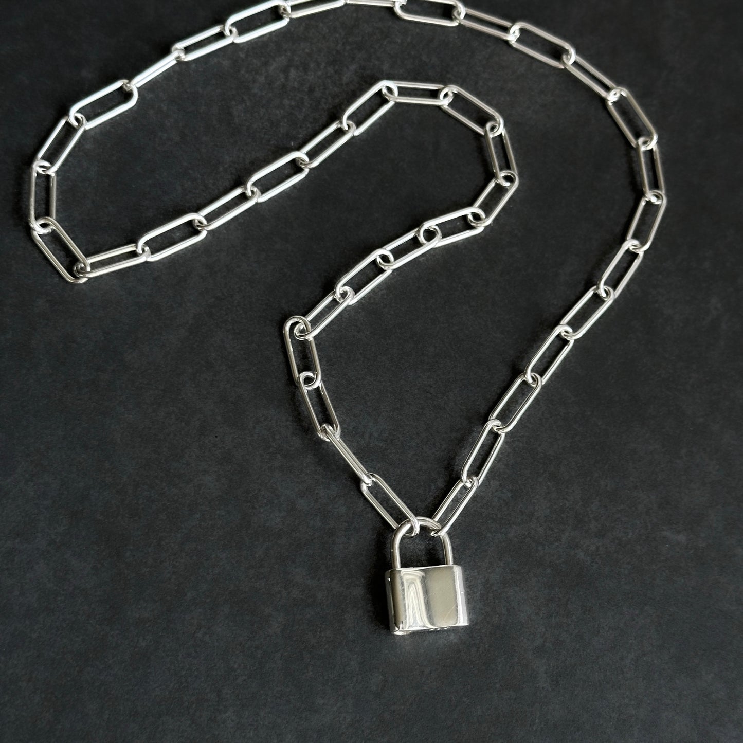 Padlock Necklace Paperclip Chain in Sterling Silver, 4.3mm