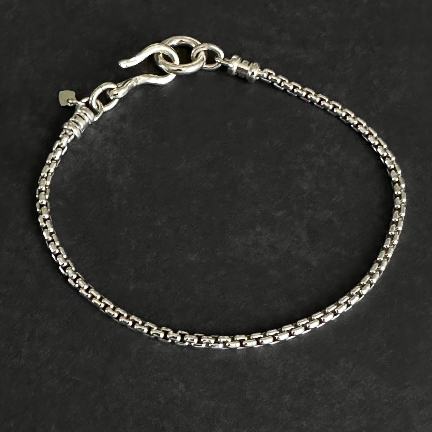 Classic Box Chain Bracelet Large Hook Clasp in Sterling Silver, 2.5mm