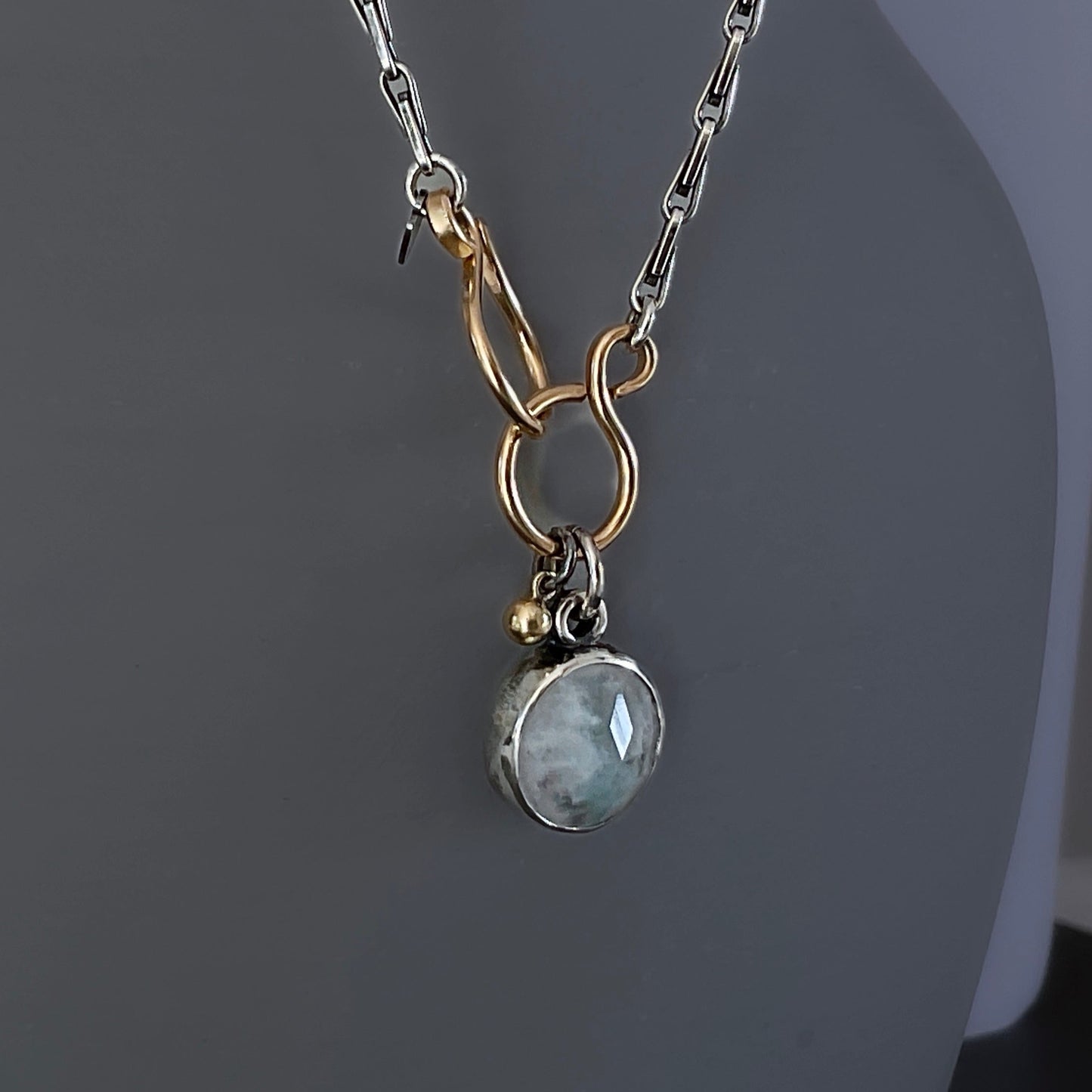 Rainbow Moonstone Pendant Necklace in Sterling Silver, 2mm