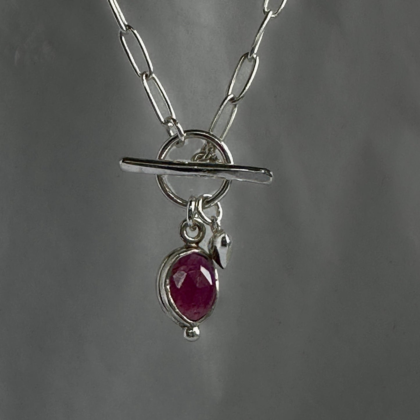 Garnet Charm Necklace in Sterling Silver, 3mm