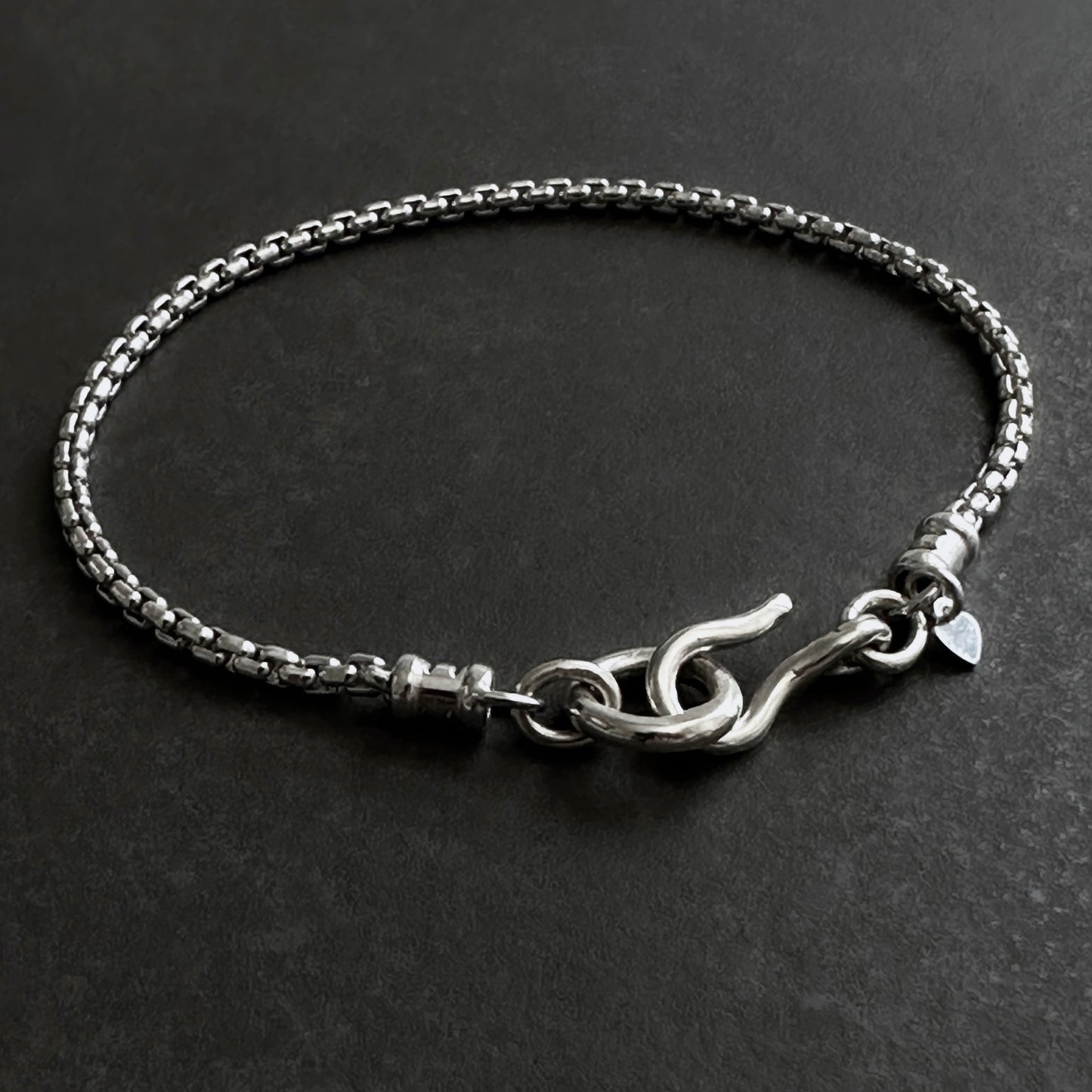 Classic Box Chain Bracelet Large Hook Clasp in Sterling Silver, 2.5mm