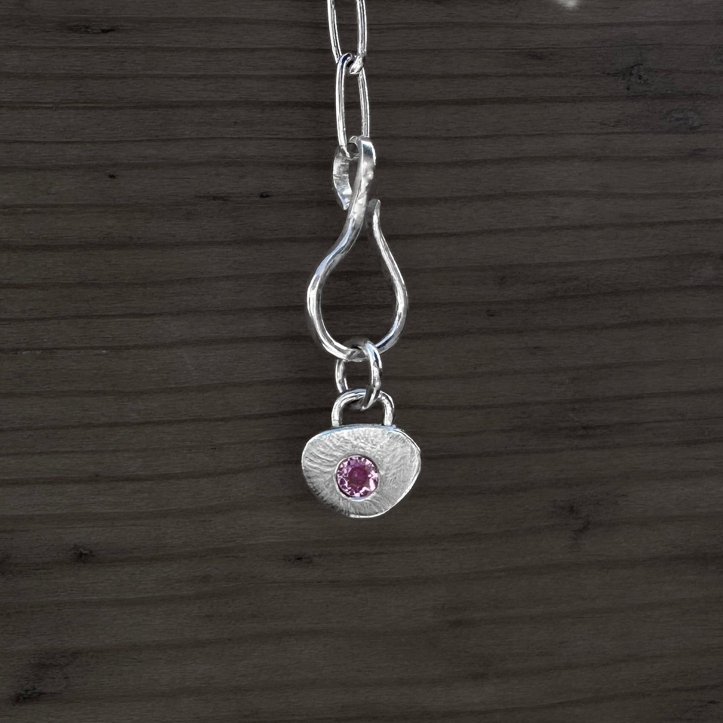 Sterling Silver Pink Tourmaline Heart Charm Necklace | Paperclip Chain