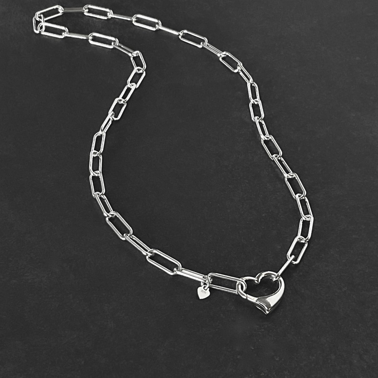 Open Heart Paperclip Chain Necklace in Sterling Silver, 4.3mm