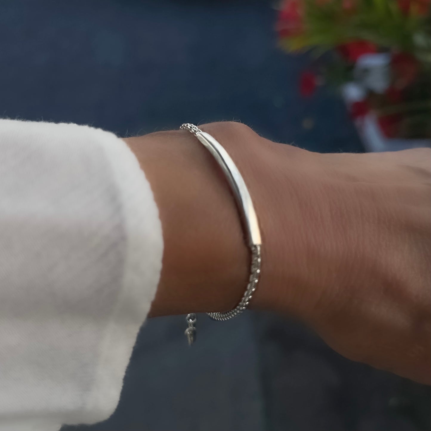 Sterling Silver Bar Bracelet Box Chain, 2.5mm