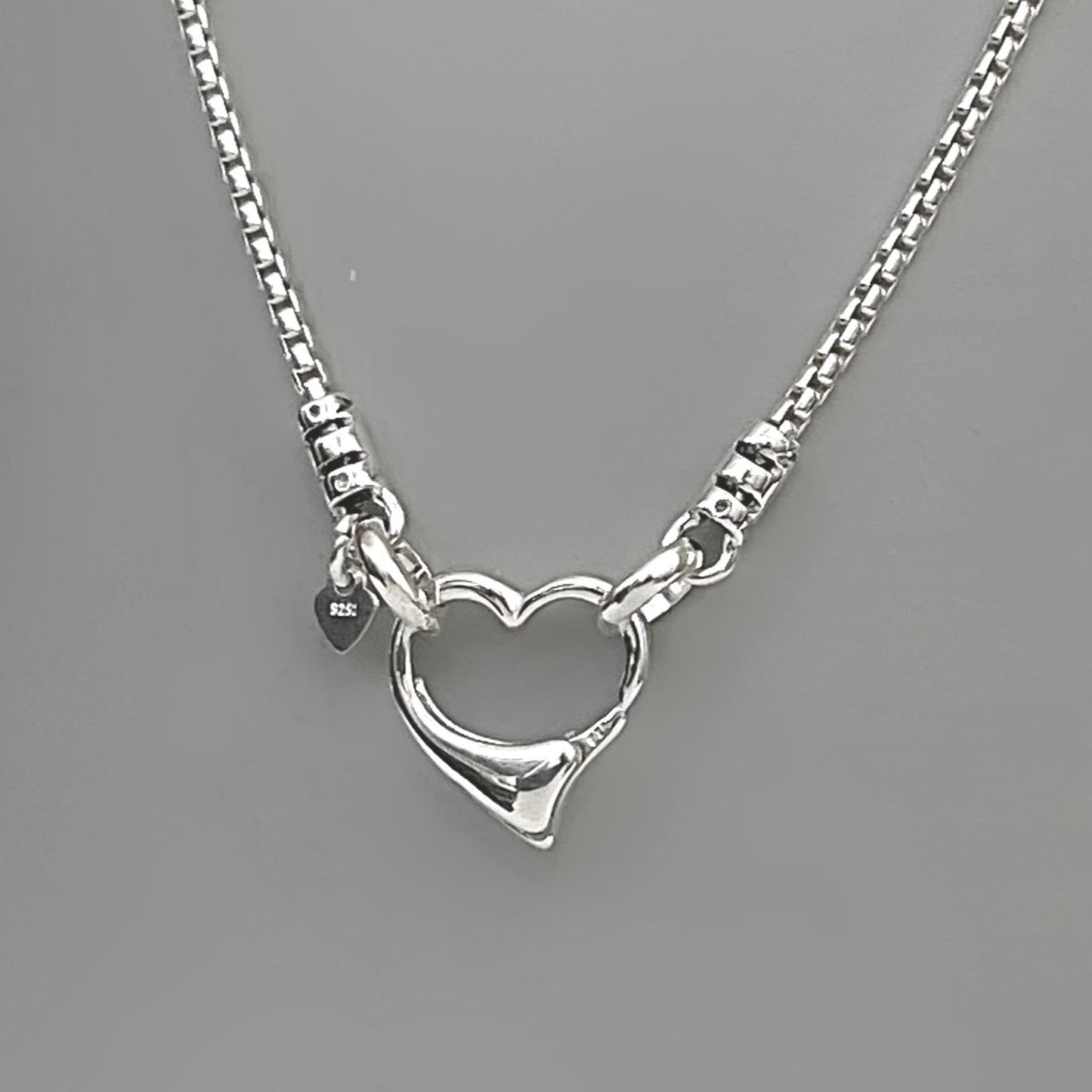 Open Heart Box Chain Necklace in Sterling Silver, 1.8mm