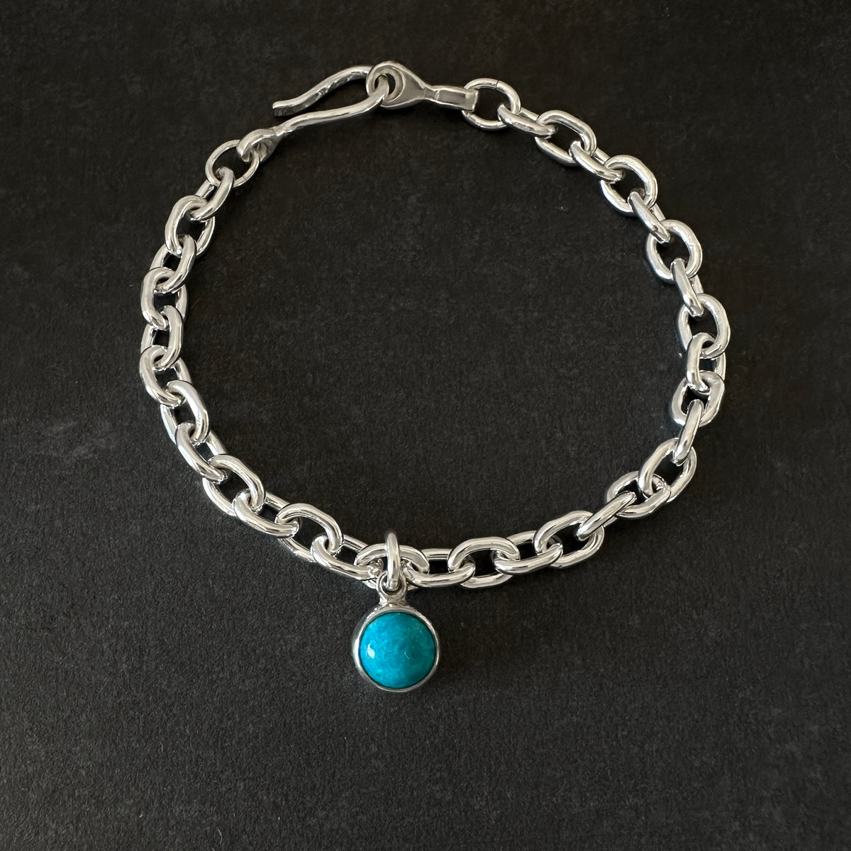 Handcrafted Sterling Silver Cable Chain Bracelet | Kingman Turquoise Charm