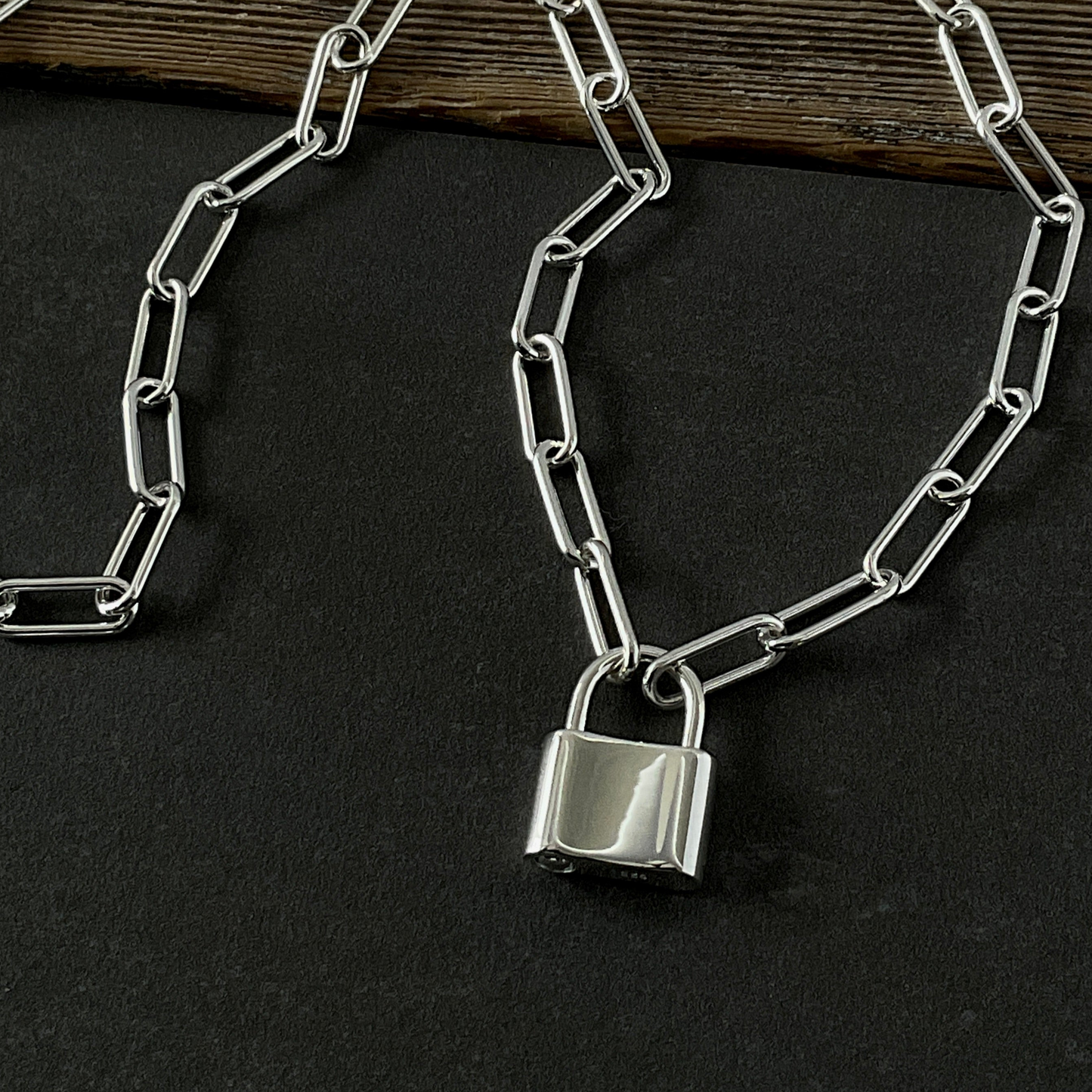 Padlock Clasp Paperclip Chain Necklace in Sterling Silver, 5mm