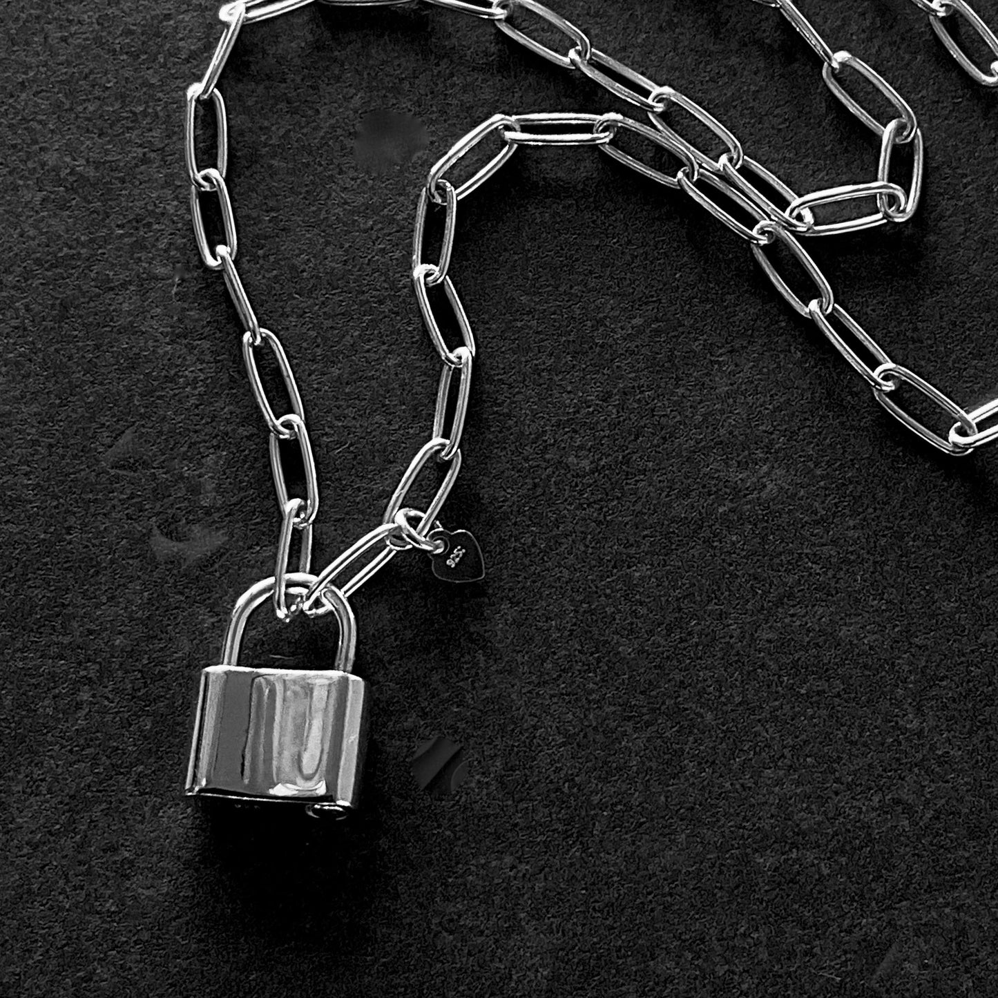 Dainty Padlock Paperclip Chain Necklace in Sterling Silver, 3mm