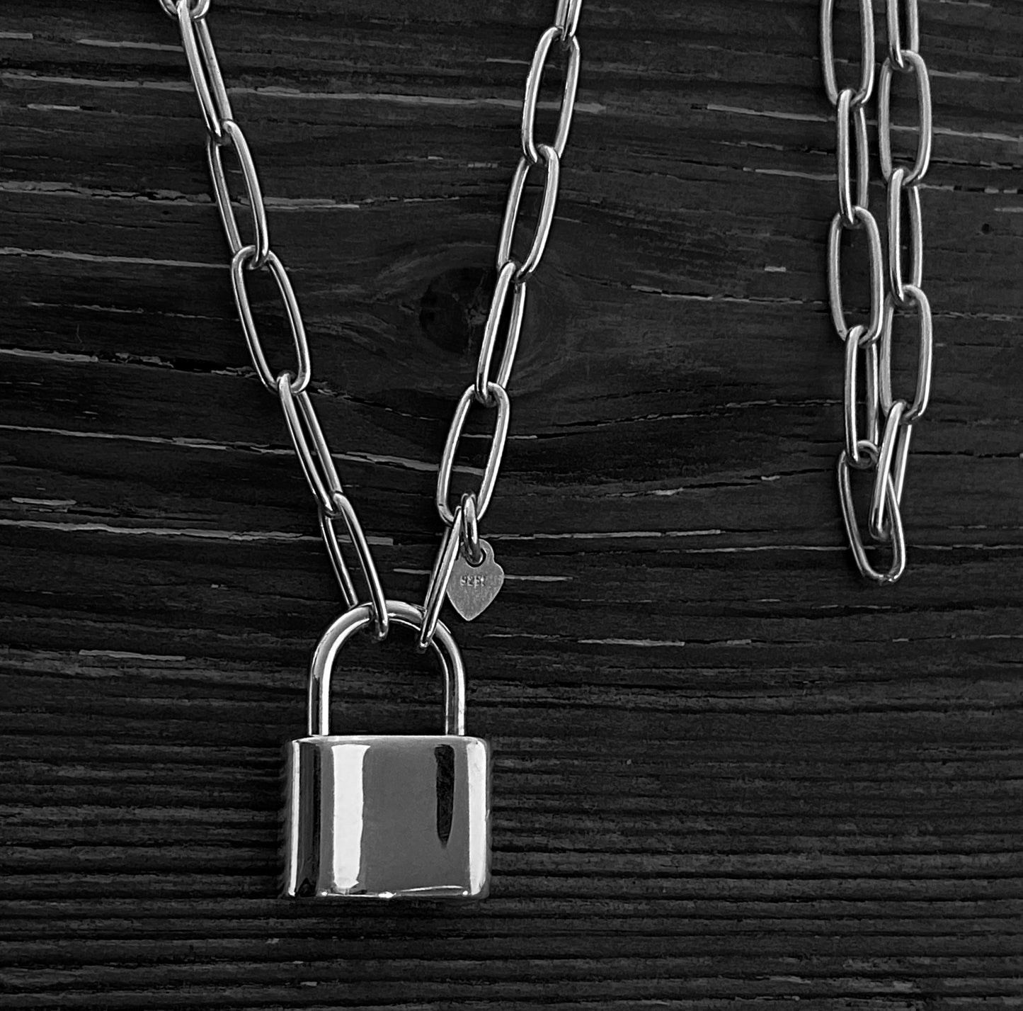 Dainty Padlock Paperclip Chain Necklace in Sterling Silver, 3mm