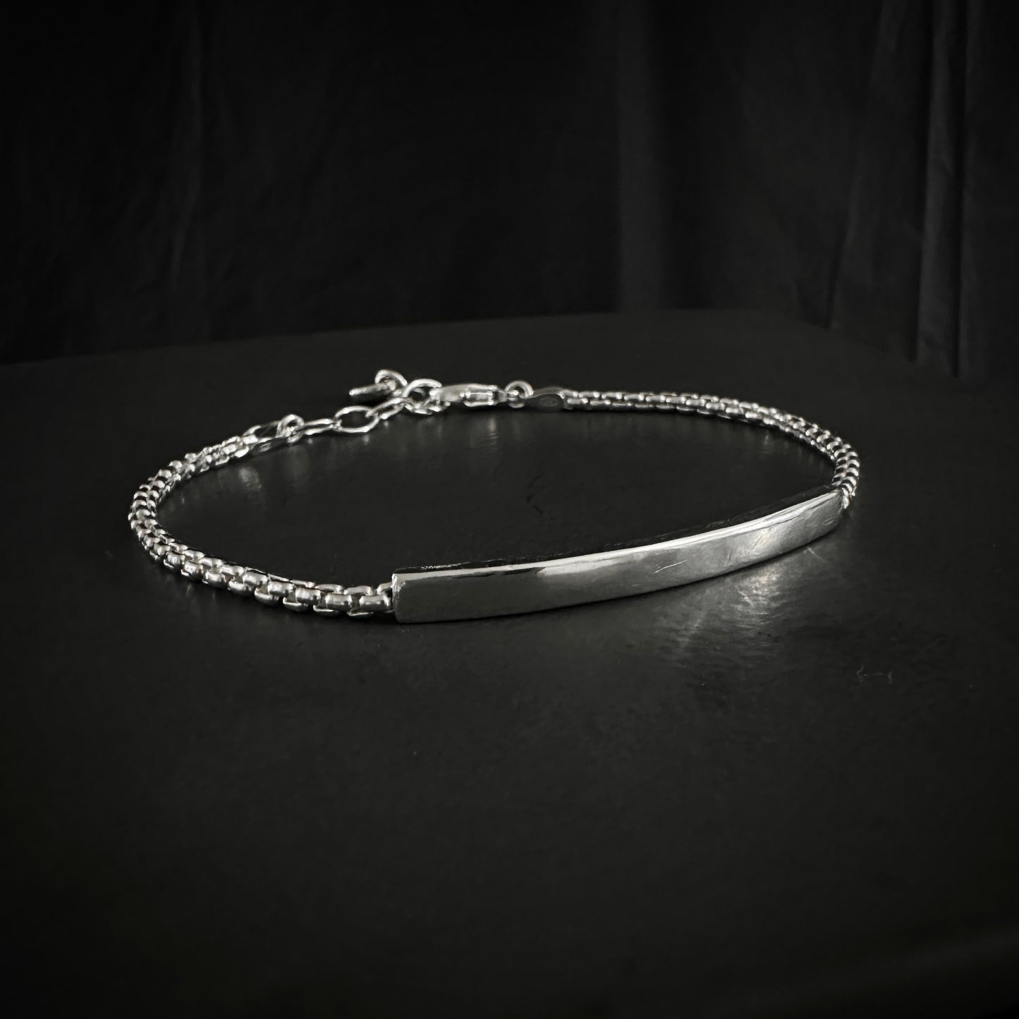 Sterling Silver Bar Bracelet Box Chain, 2.5mm