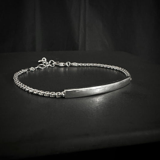 sterling silver box chain bracelet with solid bar 