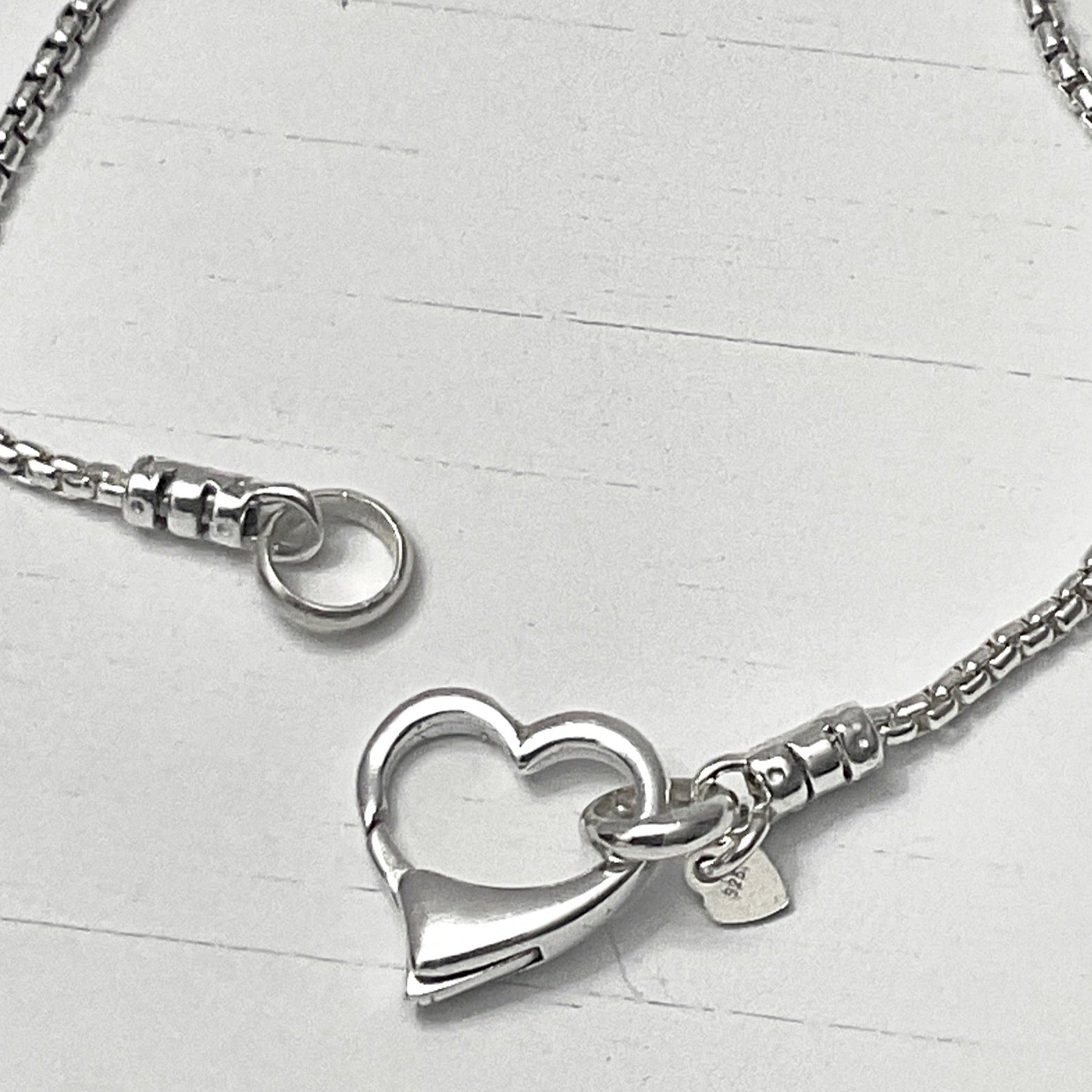 open heart clasp 13.5mm connects to both ends of chain bracelet