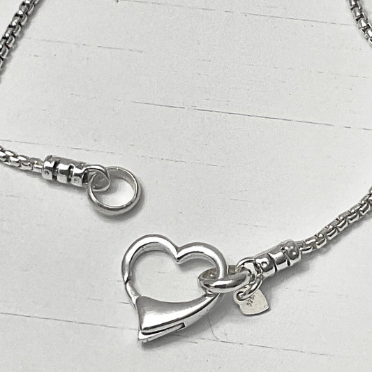 open heart clasp 13.5mm connects to both ends of chain bracelet