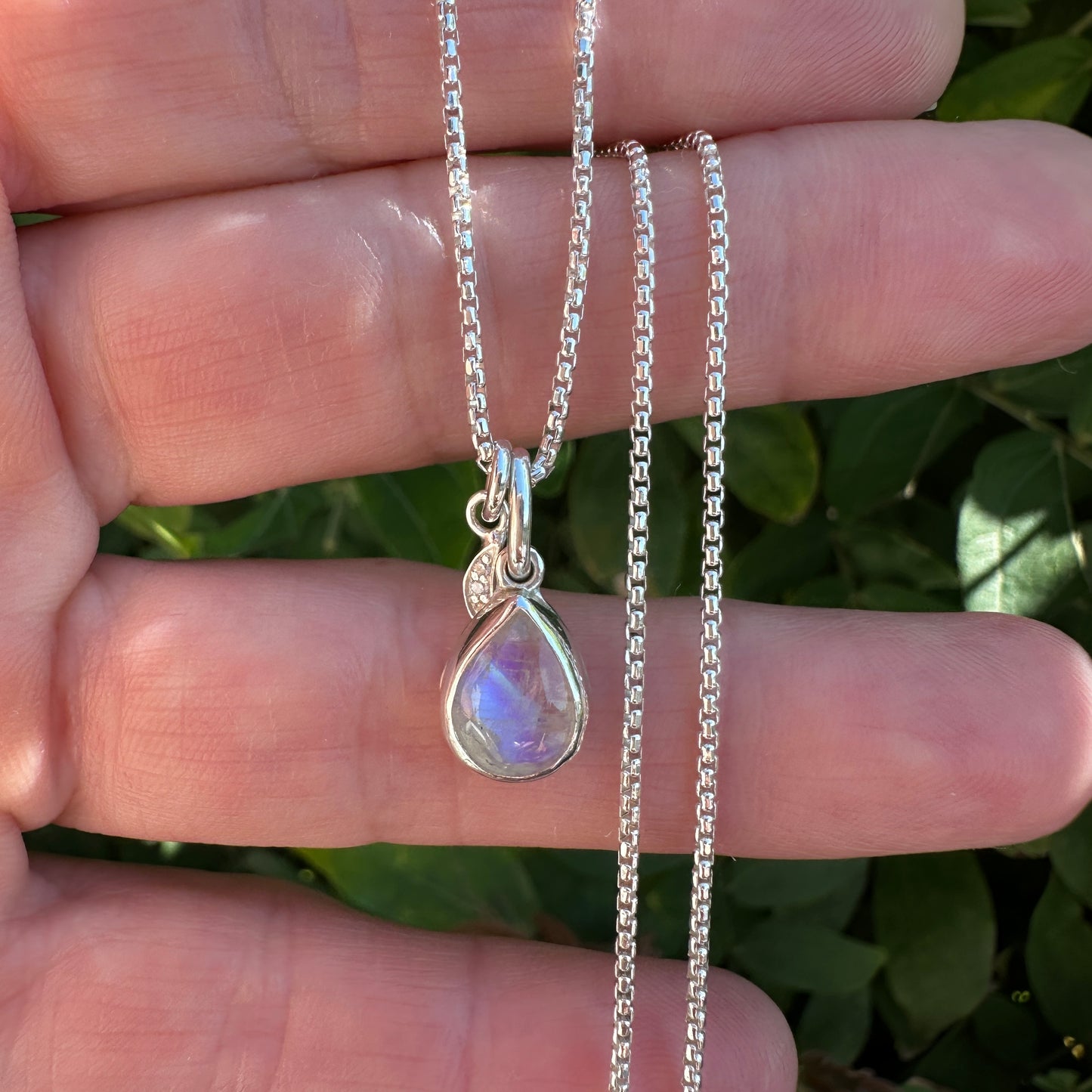 Rainbow Moonstone Pendant Necklace in Sterling Silver