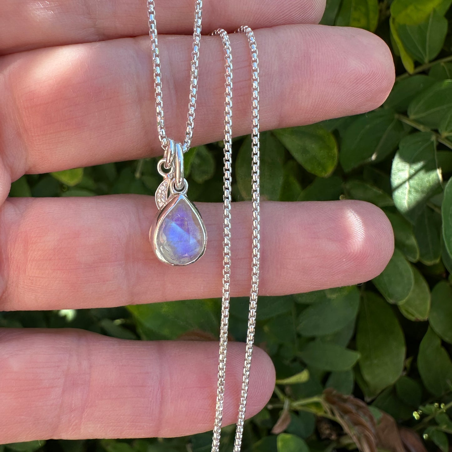 Rainbow Moonstone Pendant Necklace in Sterling Silver