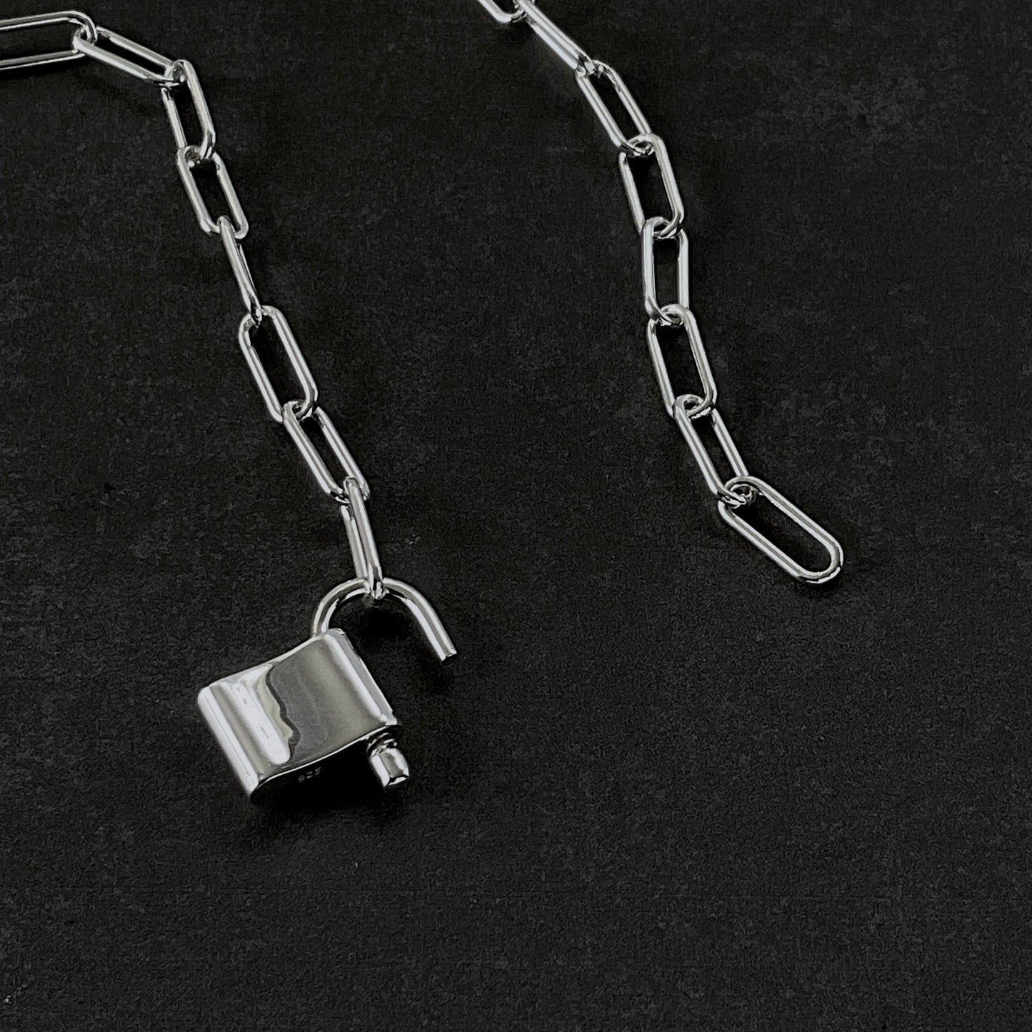 Padlock Clasp Paperclip Chain Necklace in Sterling Silver, 5mm