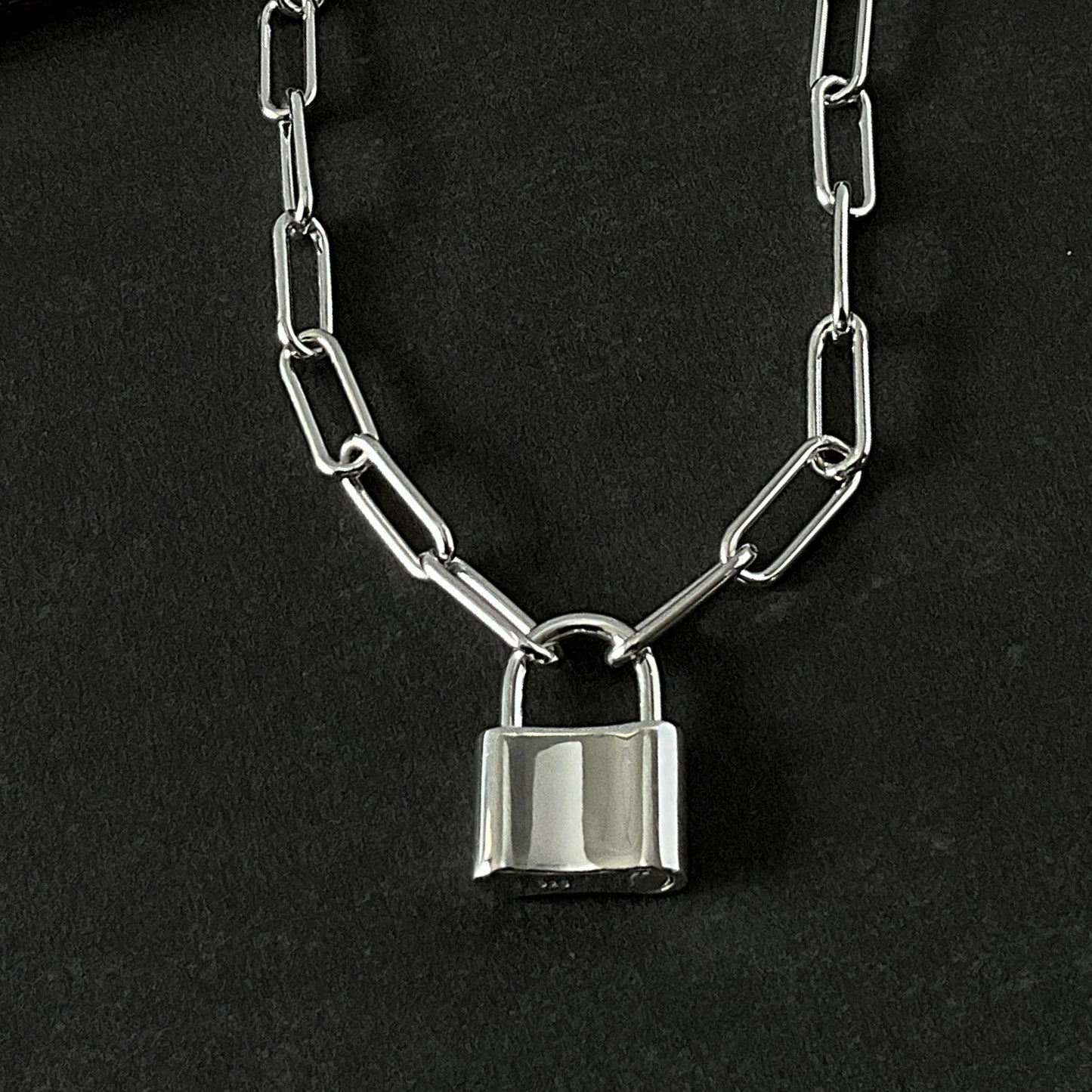 Padlock Clasp Paperclip Chain Necklace in Sterling Silver, 5mm