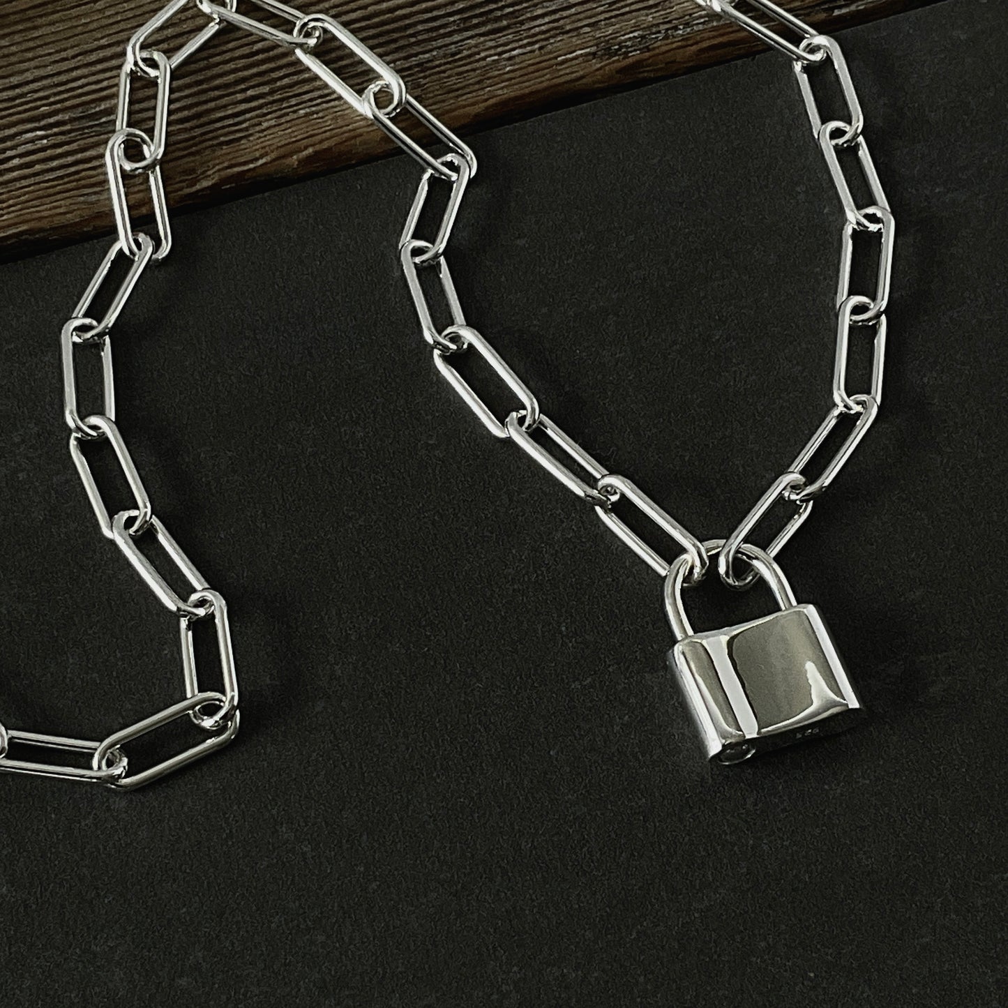 Padlock Clasp Paperclip Chain Necklace in Sterling Silver, 5mm