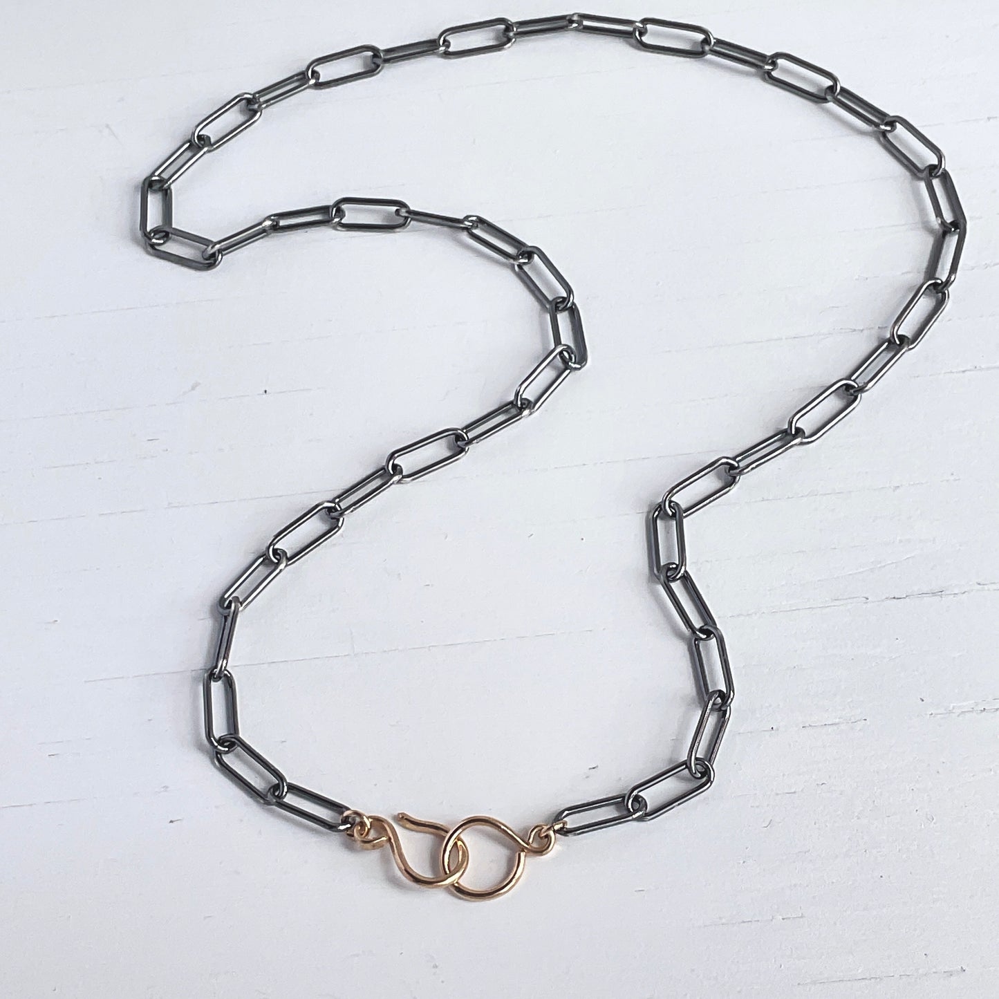 Mixed Metal Paperclip Chain Necklace in Sterling Silver and Gold, 4.3mm