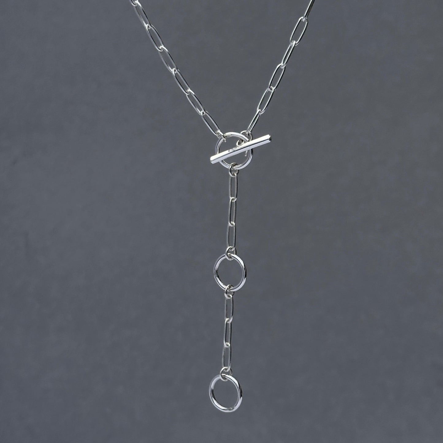 Paperclip Chain Toggle Lariat Necklace in Sterling Silver, 3mm