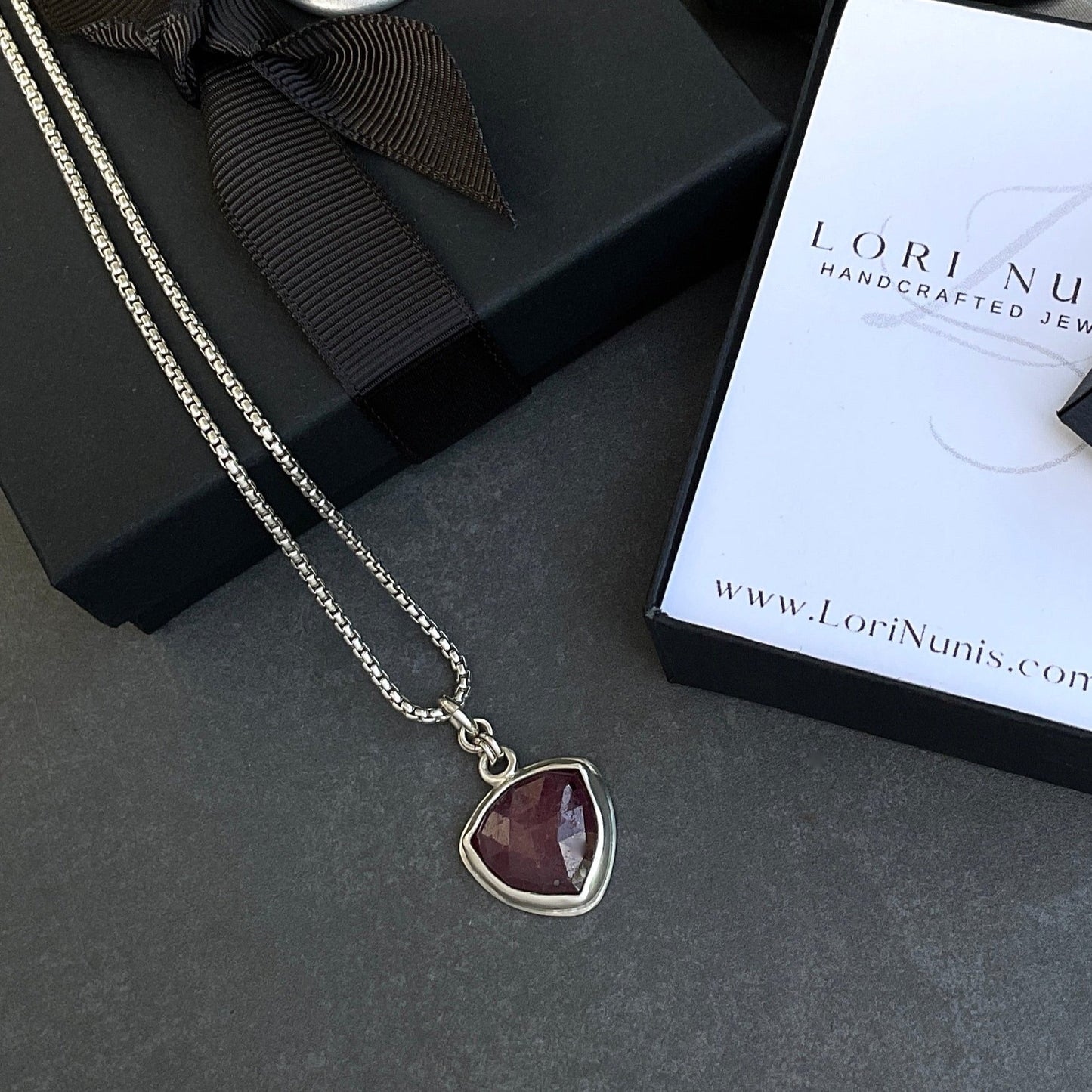 Ruby Sapphire Pendant Necklace in Sterling Silver, 1.8mm