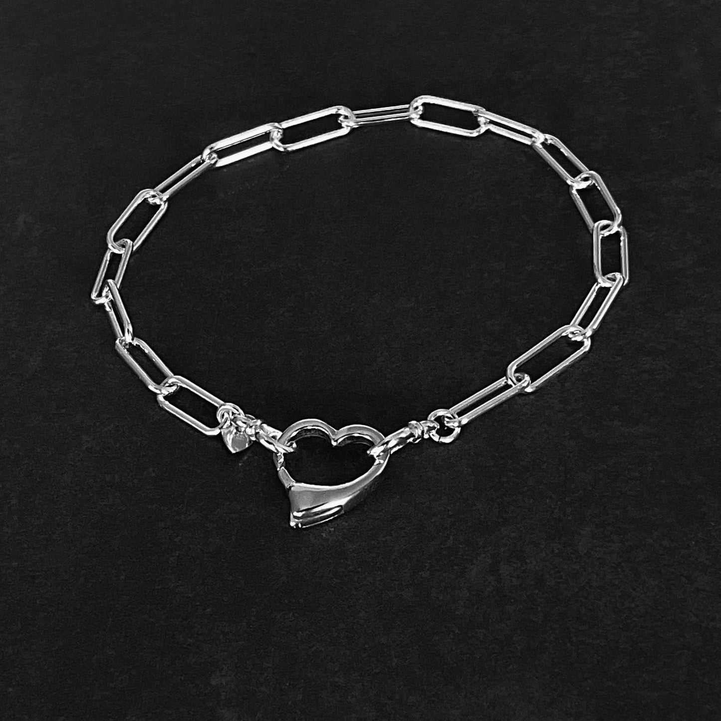 Open Heart Paperclip Chain Bracelet in Sterling Silver, 4.3mm