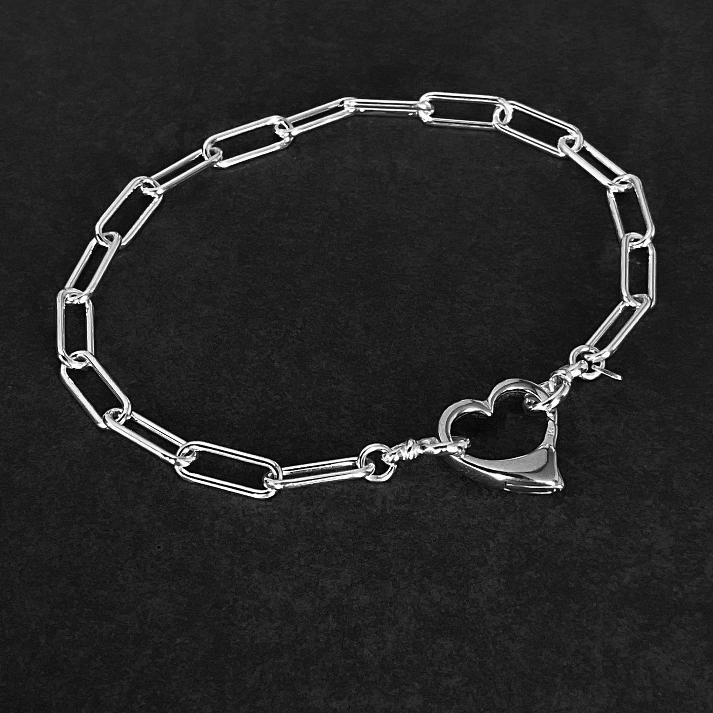 Open Heart Paperclip Chain Bracelet in Sterling Silver, 4.3mm