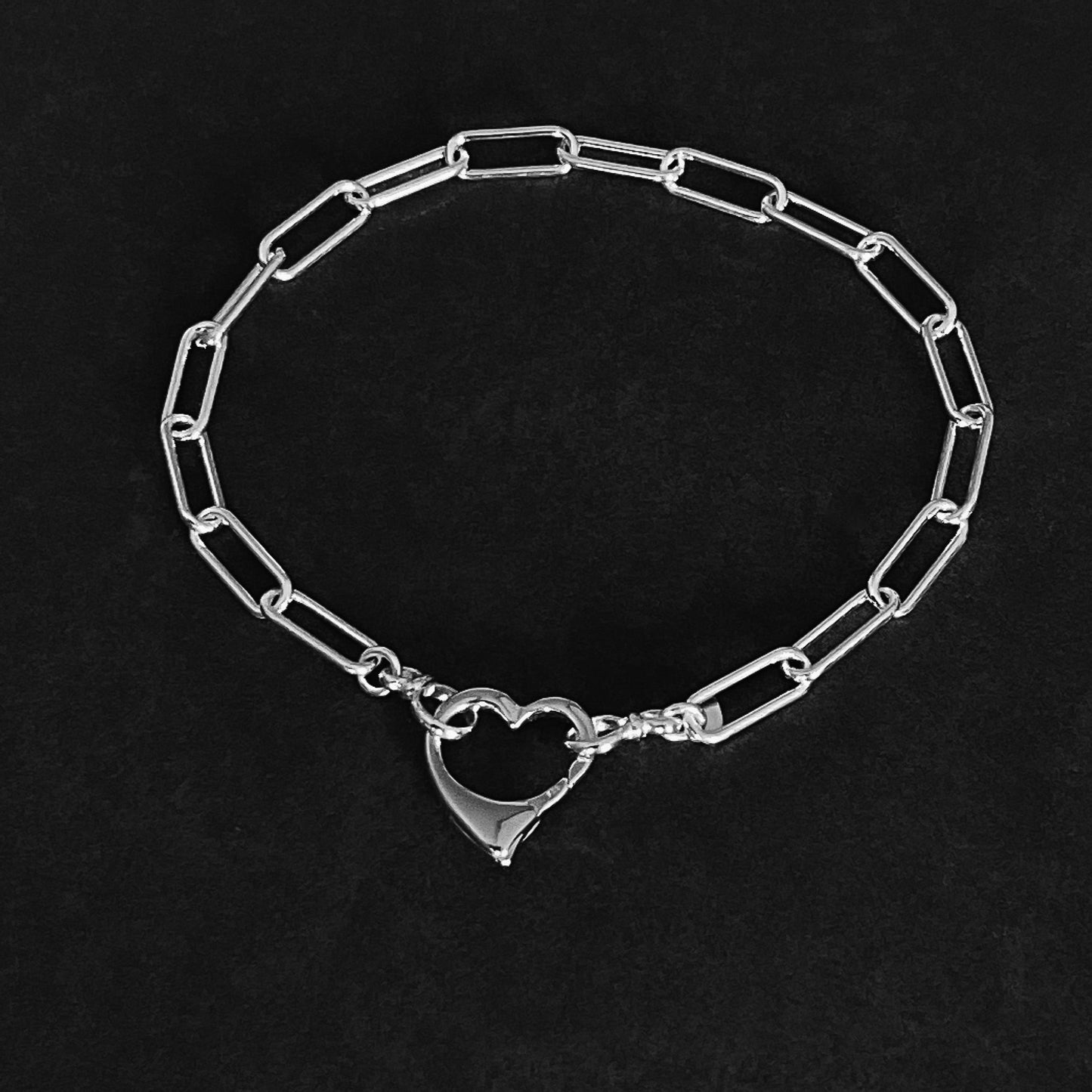 Open Heart Paperclip Chain Bracelet in Sterling Silver, 4.3mm