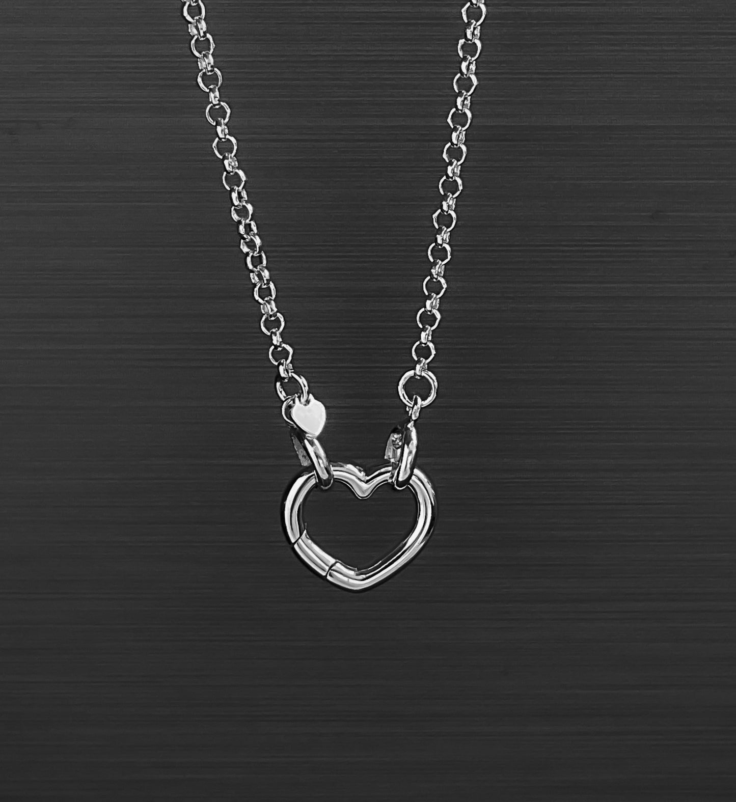 Open Heart Pendant Clasp Necklace in Sterling Silver, 2.4mm