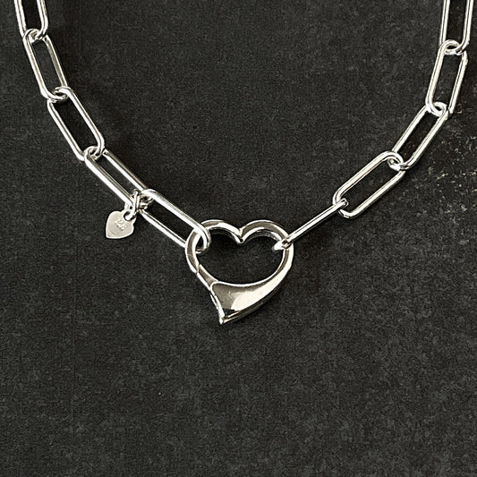 Open Heart Paperclip Chain Necklace in Sterling Silver, 4.3mm