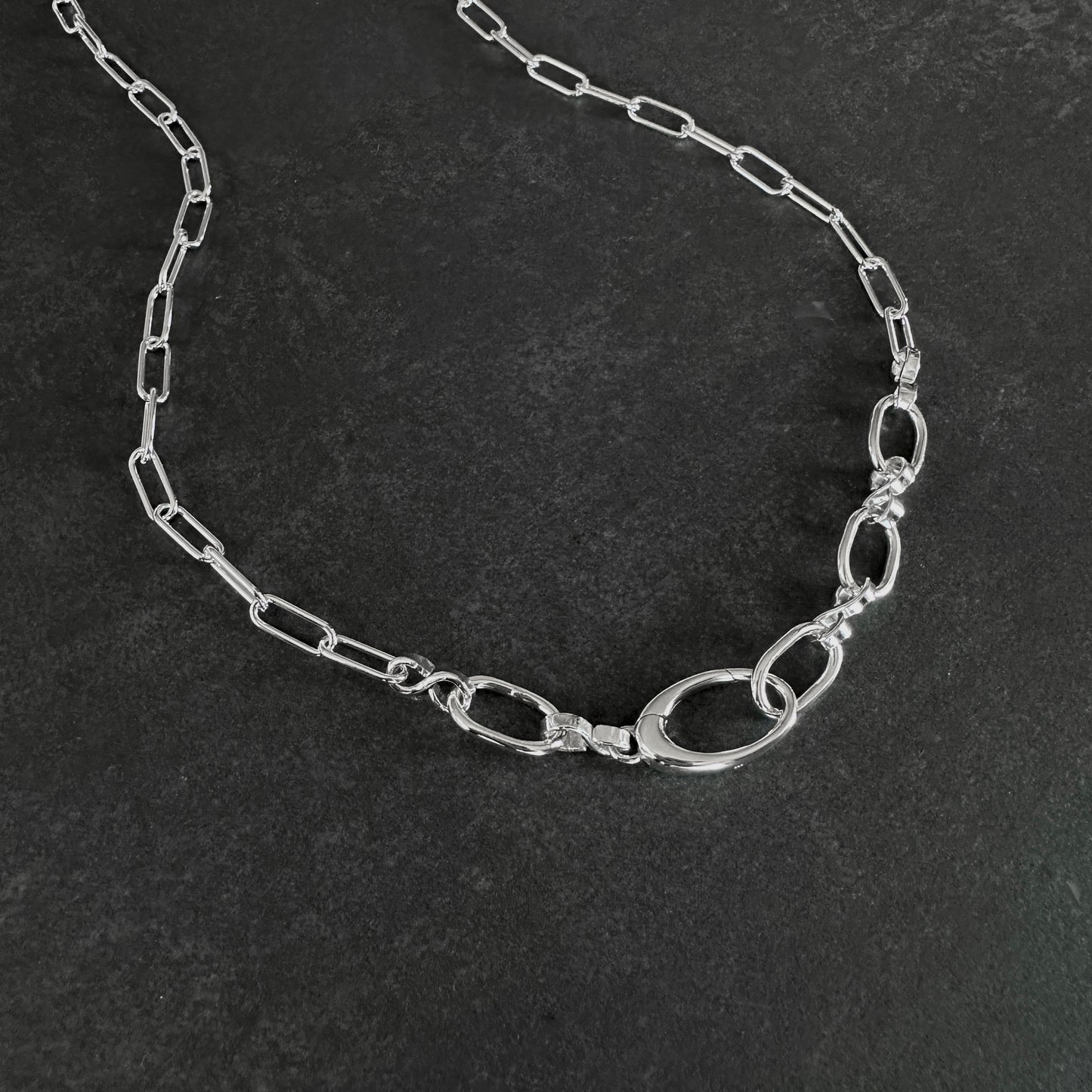 Sterling Silver Paperclip Chain Necklace | Oval Push Clasp | Interchangeable Pendant Chain