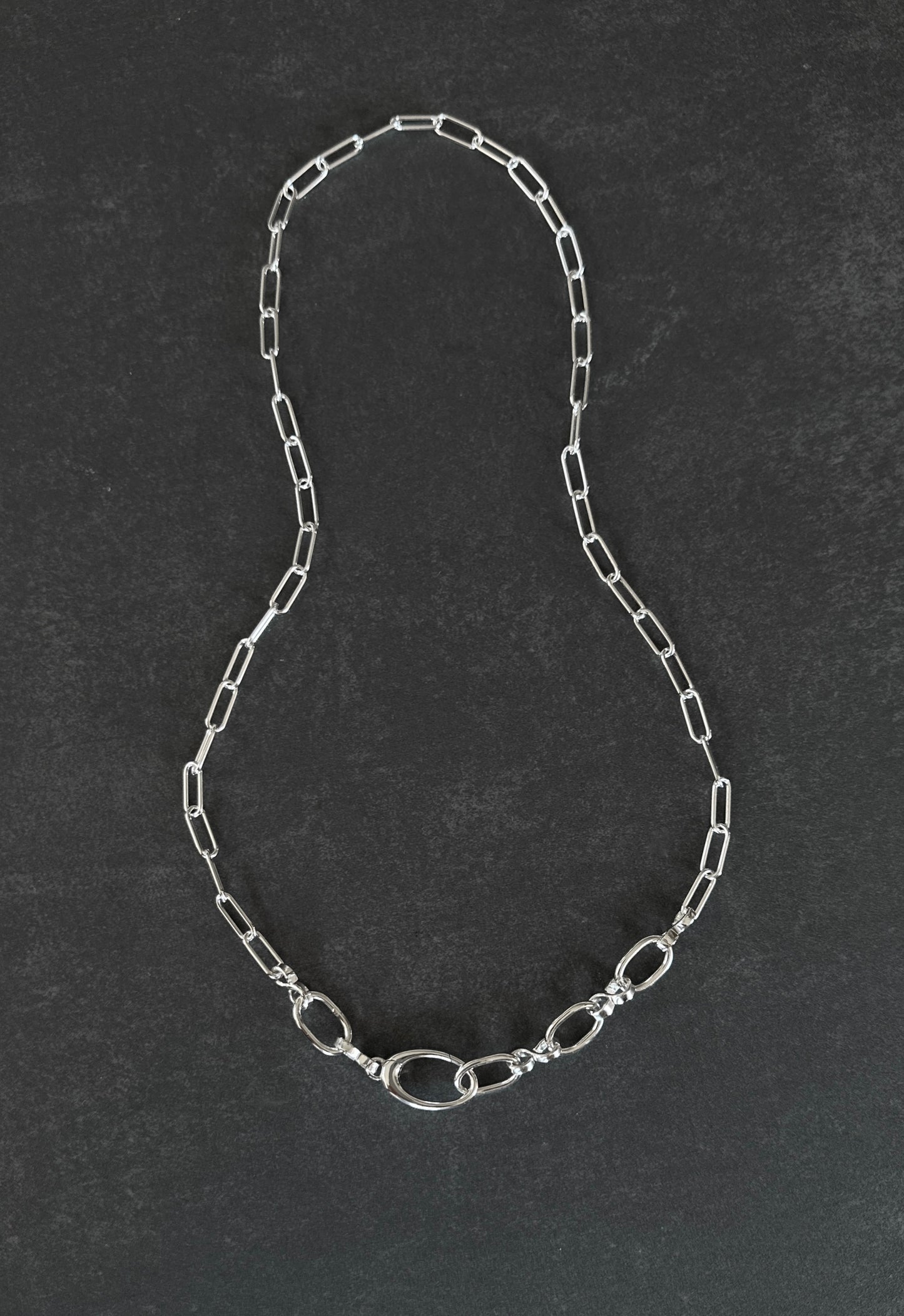 Sterling Silver Paperclip Chain Necklace | Oval Push Clasp | Interchangeable Pendant Chain