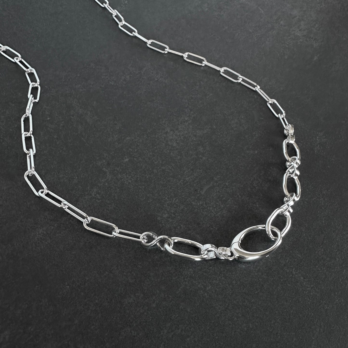 Sterling Silver Paperclip Chain Necklace | Oval Push Clasp | Interchangeable Pendant Chain