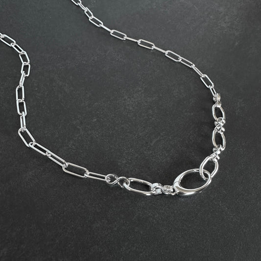 Sterling Silver Paperclip Chain Necklace | Oval Push Clasp | Interchangeable Pendant Chain