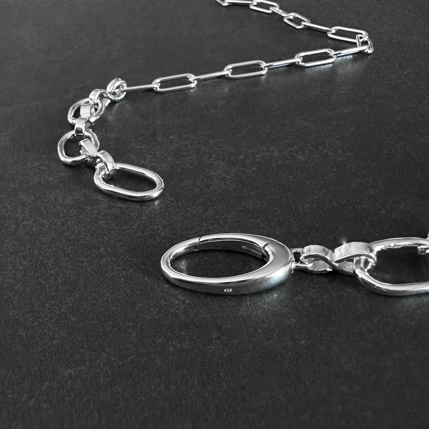 Sterling Silver Paperclip Chain Necklace | Oval Push Clasp | Interchangeable Pendant Chain
