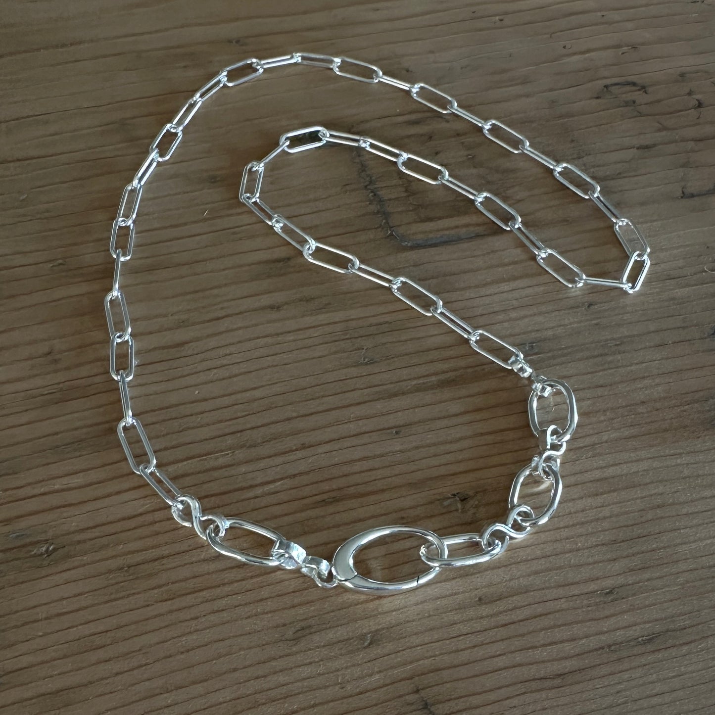 Sterling Silver Paperclip Chain Necklace | Oval Push Clasp | Interchangeable Pendant Chain