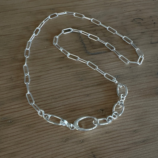 Sterling Silver Paperclip Chain Necklace | Oval Push Clasp | Interchangeable Pendant Chain